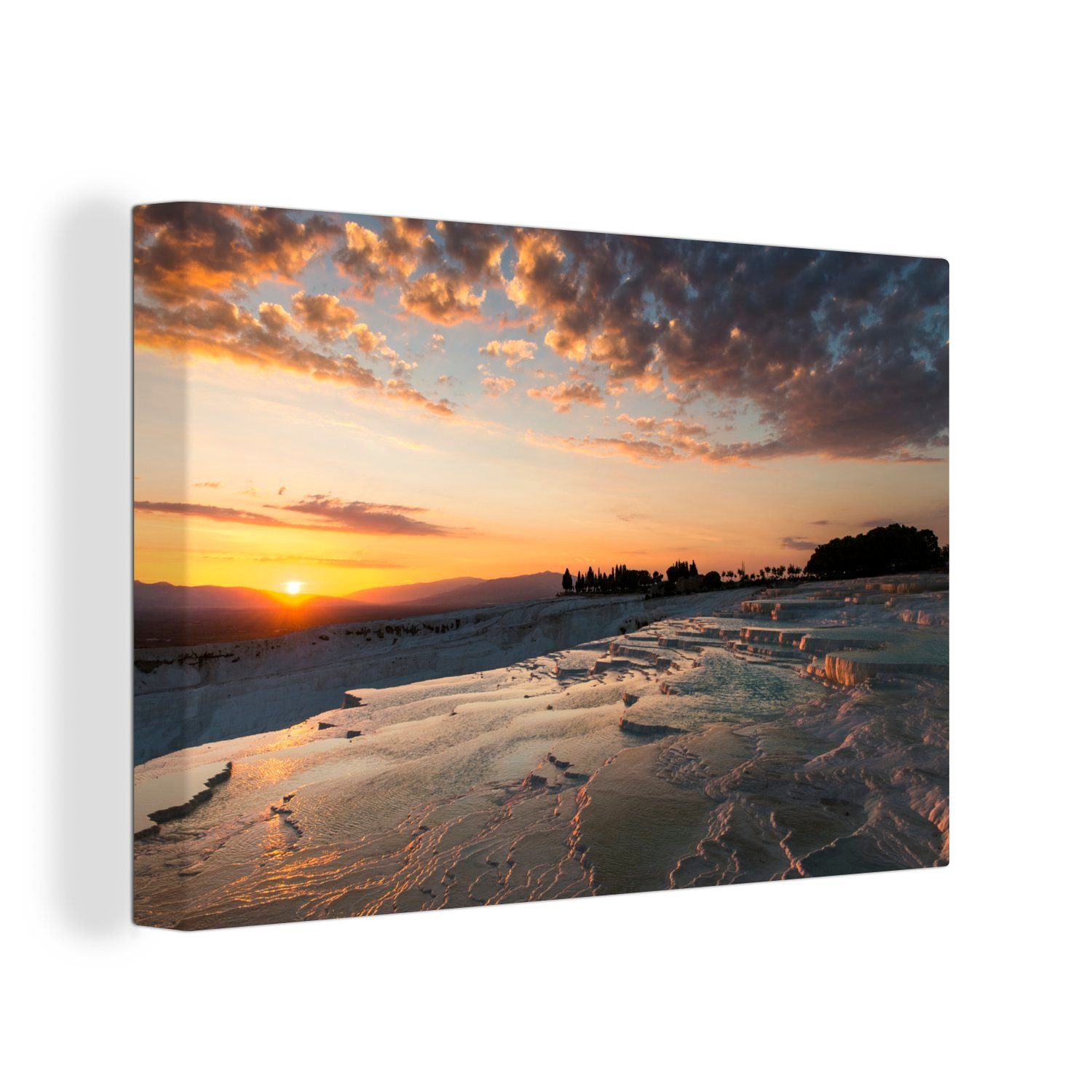 OneMillionCanvasses® Leinwandbild Sonnenuntergang am türkischen 30x20 cm Naturphänomen Leinwandbilder, Aufhängefertig, Pamukkale, Wanddeko, Wandbild St), (1