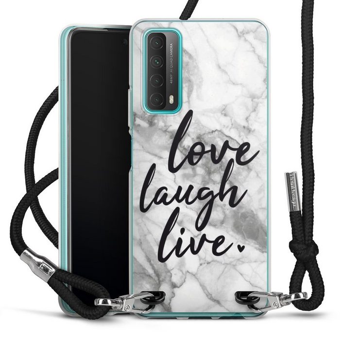DeinDesign Handyhülle Marmor Sprüche Liebe Love Laugh Live Marmor Huawei P Smart 2021 Handykette Hülle mit Band Case zum Umhängen