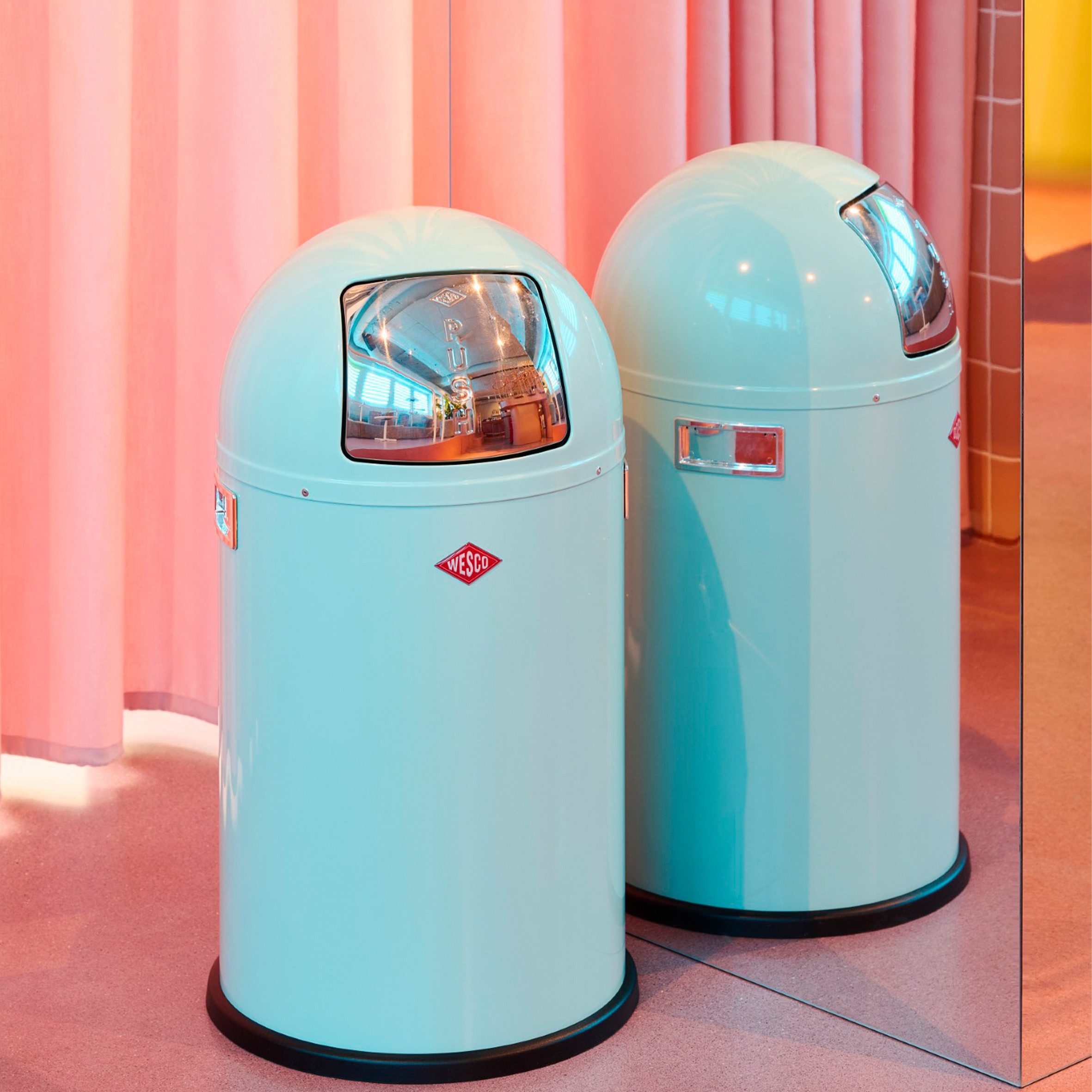 WESCO Mülleimer Pushboy Junior Abfallsammler, mit Metalleinsatz, Griffe, Einwurfklappe aus Edelstahl und Bodenring