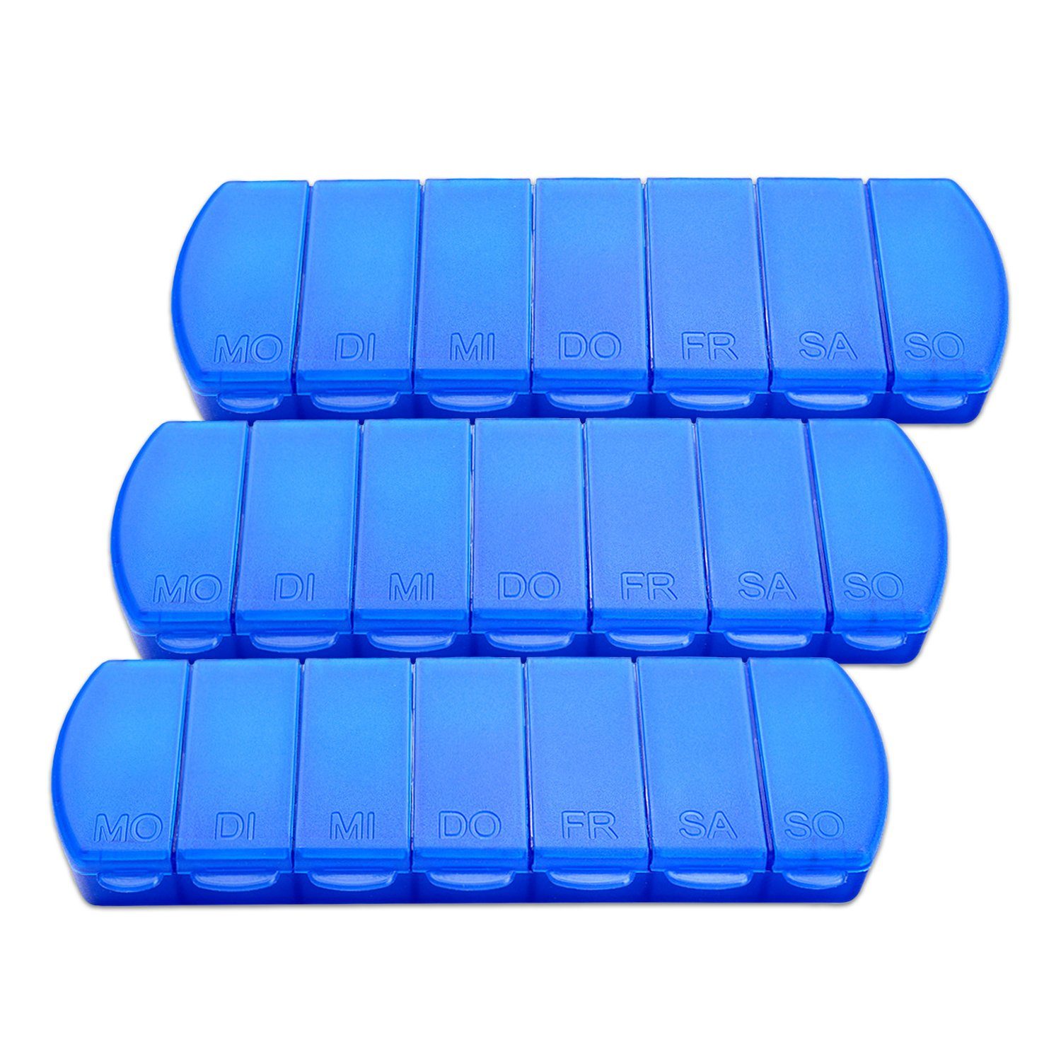 Pillendose Schramm® 3 Stück Tablettenbox blau 11x4x1,5cm Pillen Tabletten Box 7 Tage Schachtel 3er Pack Tablettendose Pillendose Pillenbox Tablettenboxen Pillendosen Pillen Dose