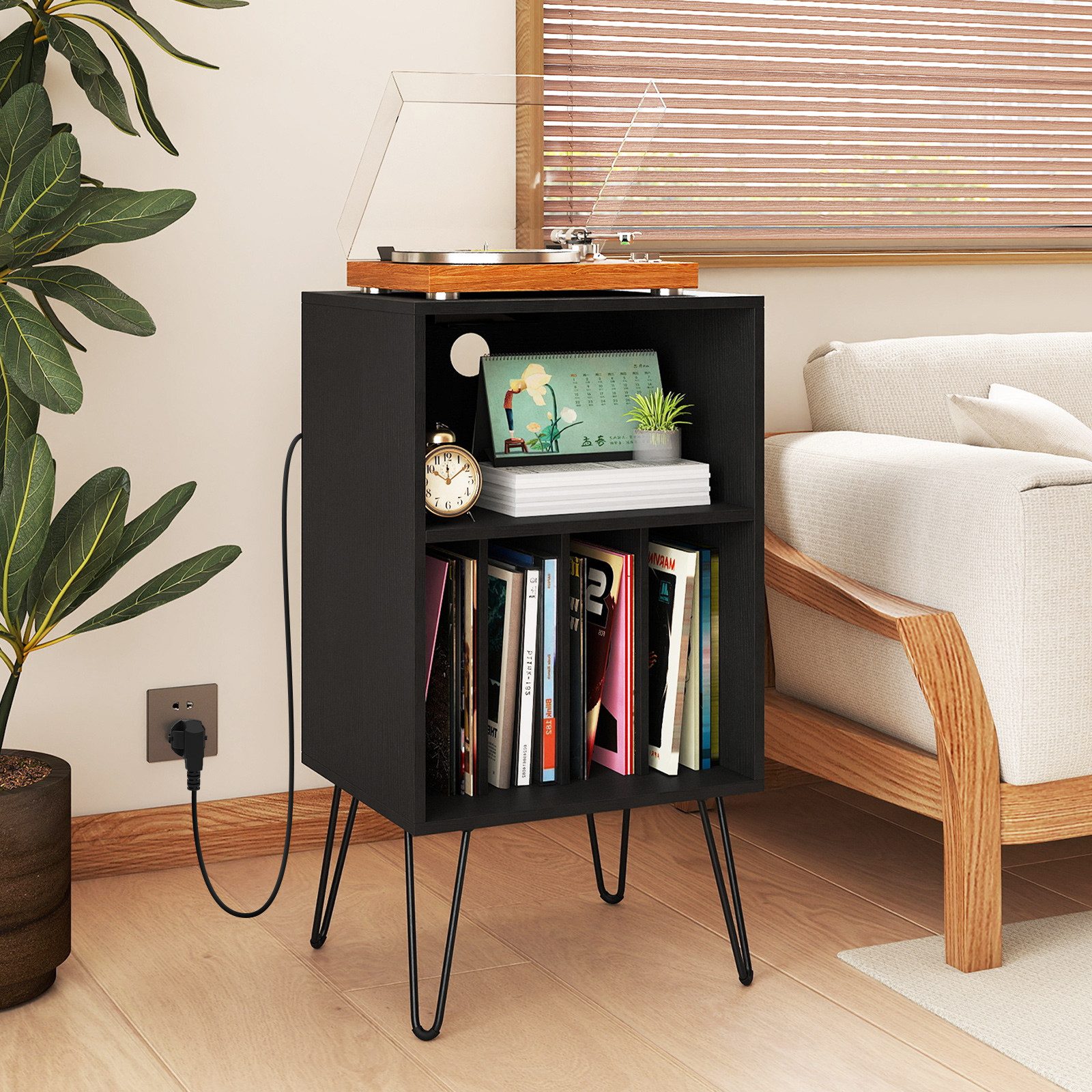 COSTWAY Nachttisch, Plattenspieler-Ständer mit Ladestation,48x40x88cm günstig online kaufen