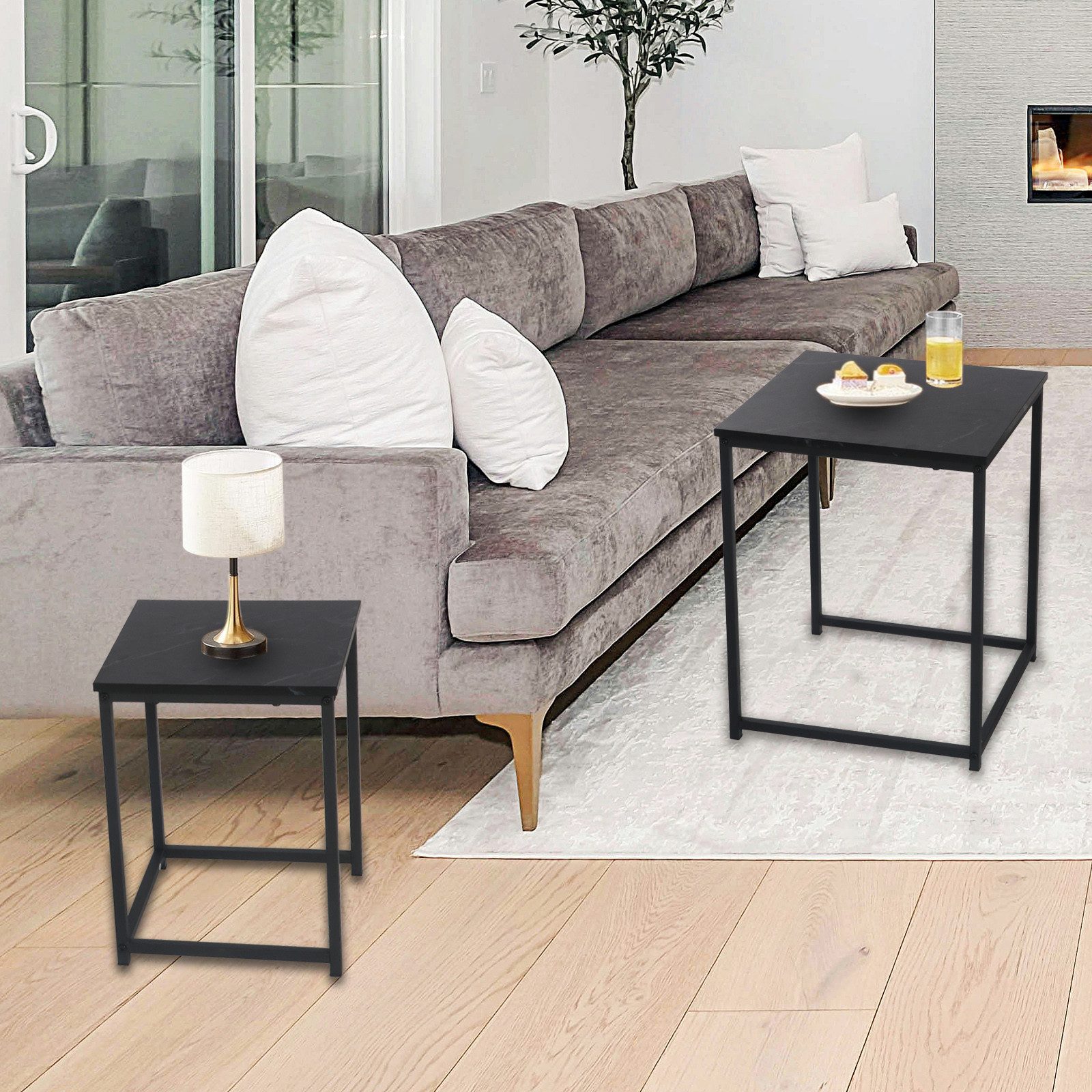 BIGTREE Couchtisch 2er Set Couchtisch quadratisch Beistelltisch