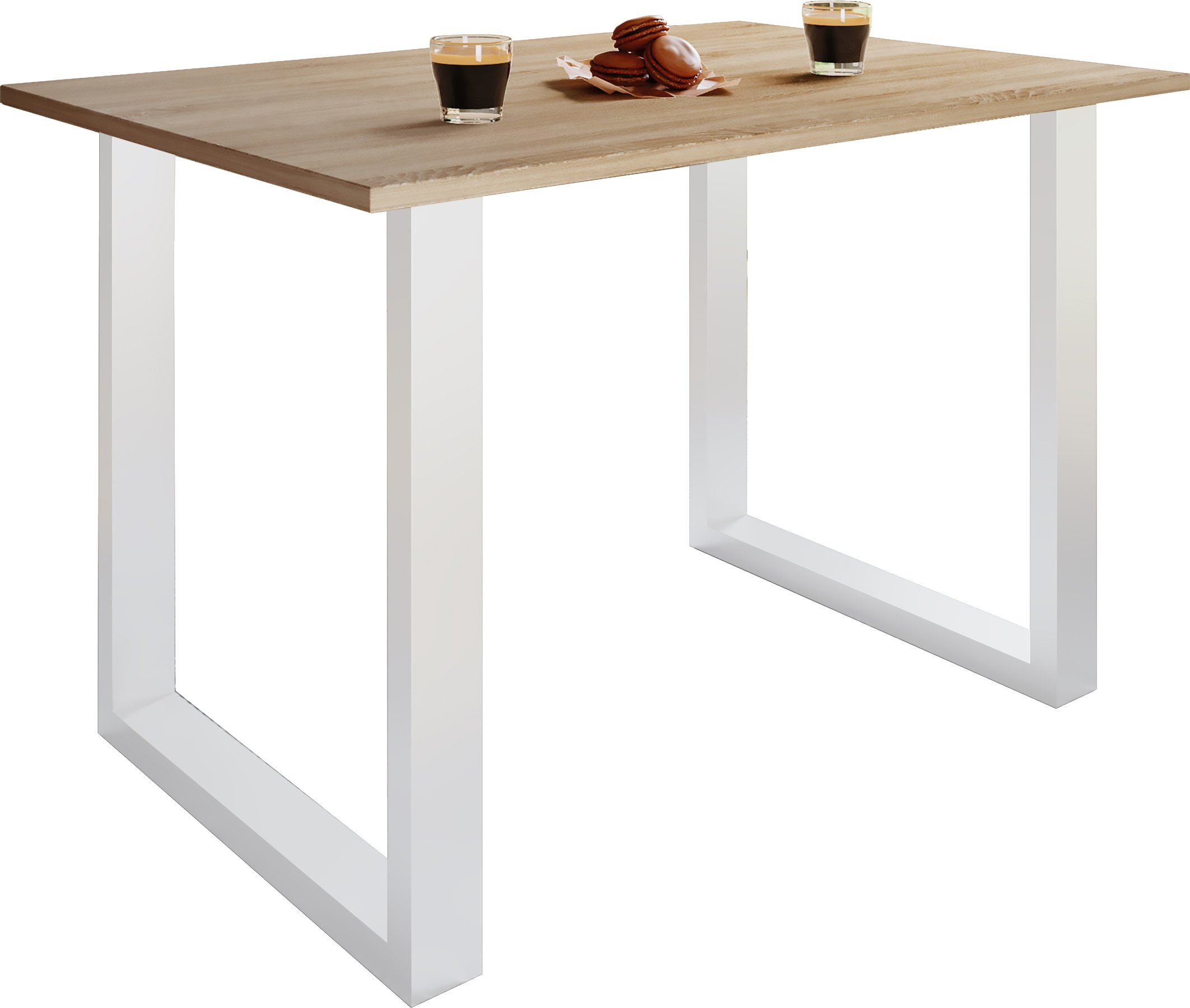 VCM Esstisch Küchentisch Xona H. 76 x B. 140 x T. 50 cm, Holzesstisch, hochwertiges und massives Fußgestell, Füße aus Eisen