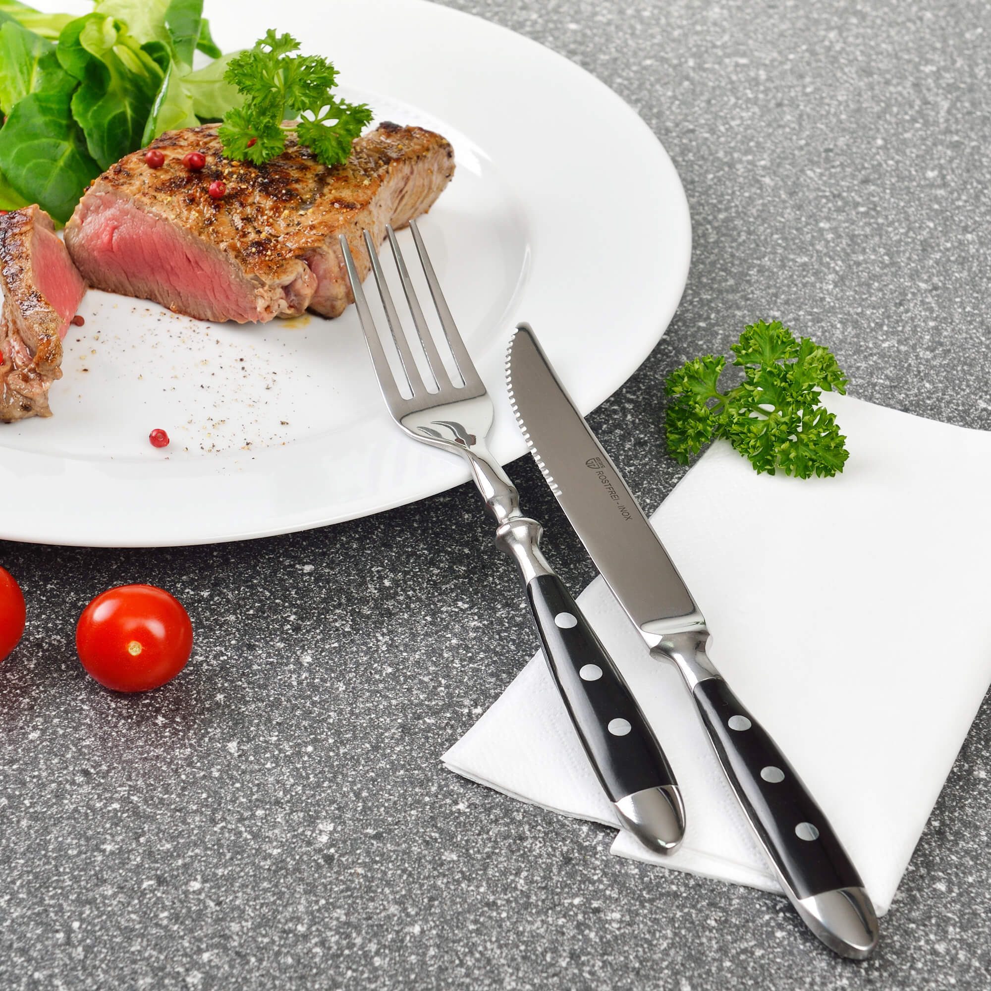GRÄWE Steakbesteck GRÄWE Steak-/Pizzabesteck 12-tlg., Serie Nürnberg, SCHWARZ, Edelstahl 18/0