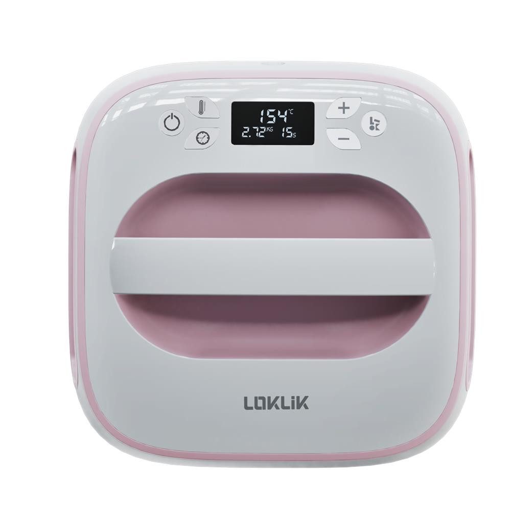 LOKLIK Reisebügeleisen Easy Heat Press weiß pink, Transferpresse, 25,5 x 25,5 cm, Thermopresse