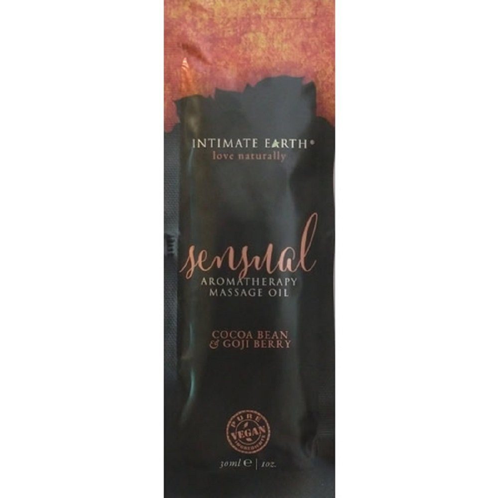 Intimate Earth Massageöl Sensual (Gojibeere/Kakao) Sachet mit 30ml, natürliches Aromatherapie und Massage-Öl