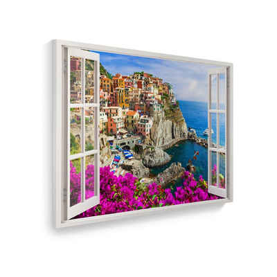 WallSpirit Leinwandbild "Fenster mit Aussicht", Cinque Terre, Leinwandbild geeignet für alle Wohnbereiche