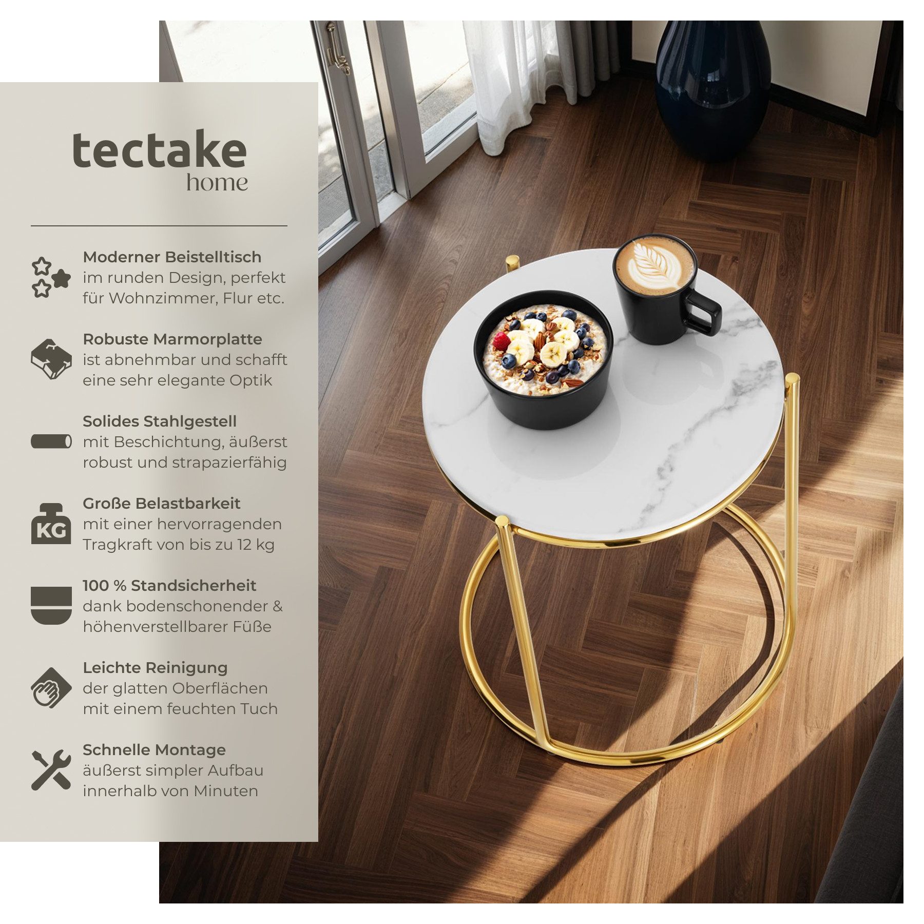 tectake Beistelltisch Couchtisch Ellsa, hochwertige Marmorplatten, solide S günstig online kaufen