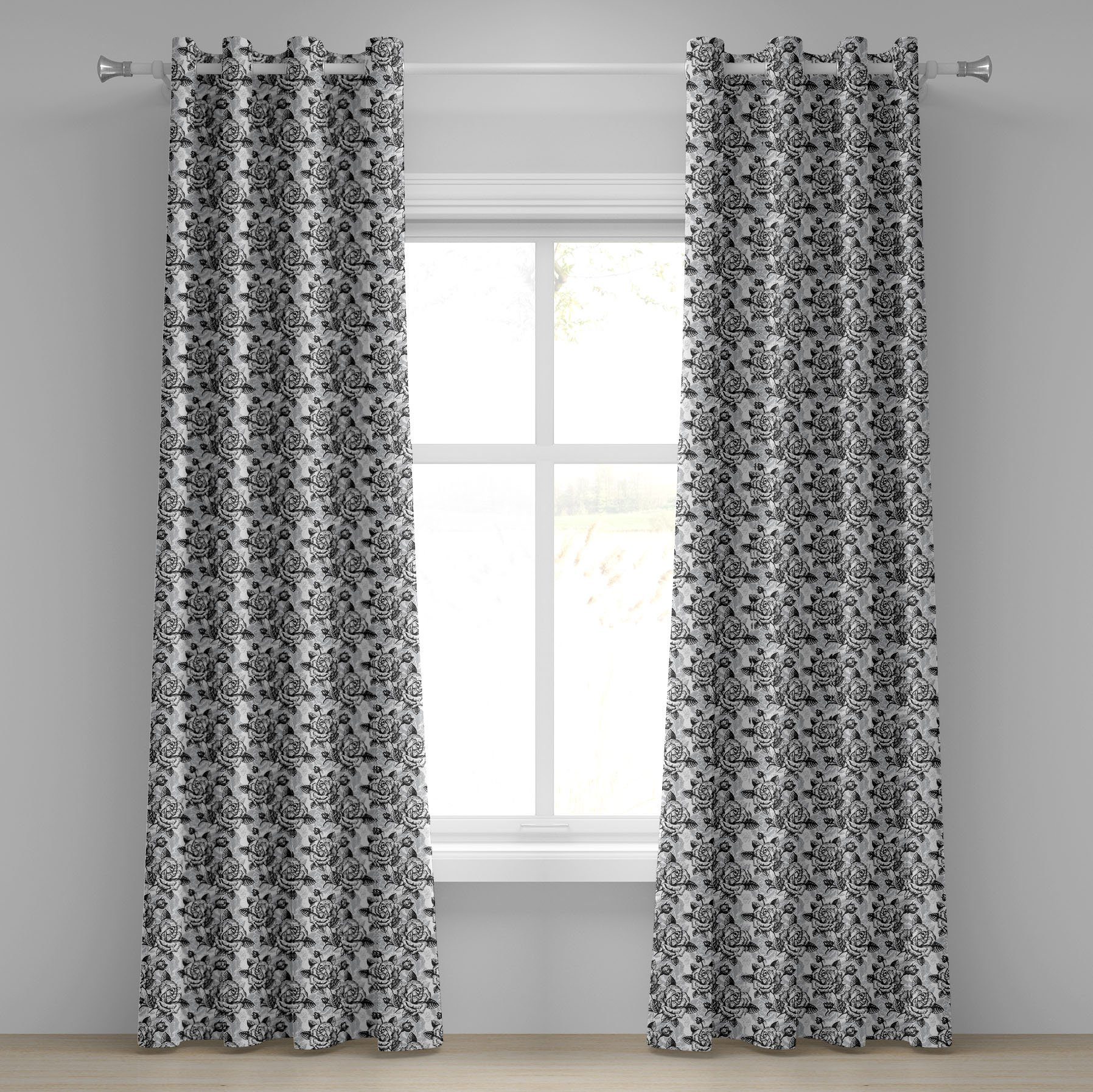 Gardine Dekorative 2-Panel-Fenstervorhänge für Schlafzimmer Wohnzimmer, Abakuhaus, Schwarz und weiß Romantisches Soulful | Fertiggardinen