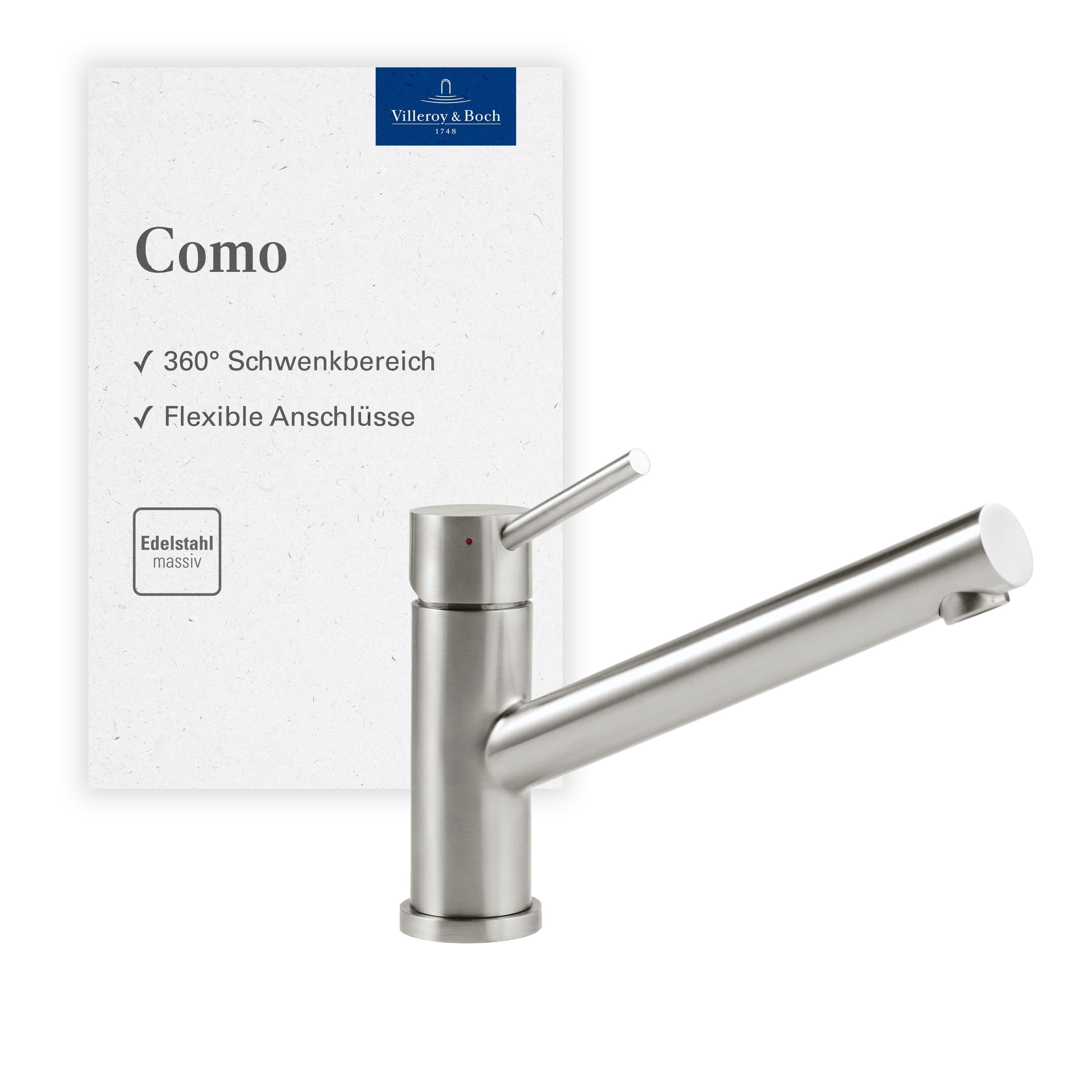 Villeroy & Boch Küchenarmatur Como Hochdruck (Schwenkbarer Auslauf) Wasserhan mit Keramikkartusche und 360° Schwenkbereich