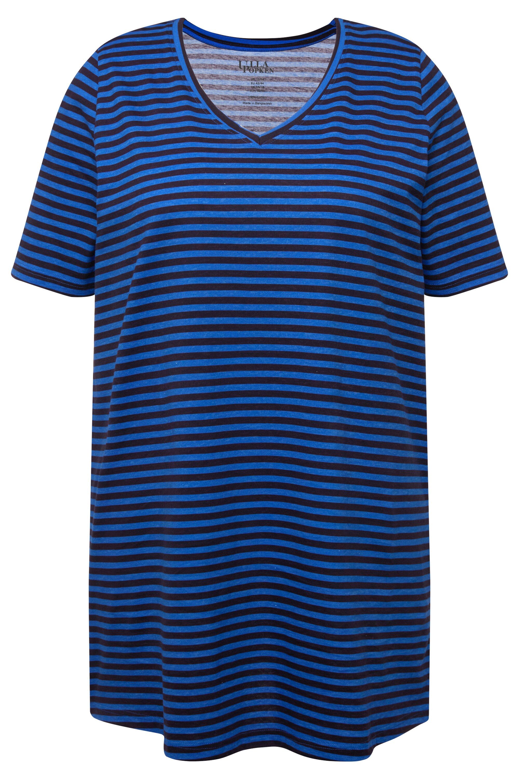 Ulla Popken Longshirt Longshirt Streifen A-Linie V-Ausschnitt Halbarm günstig online kaufen