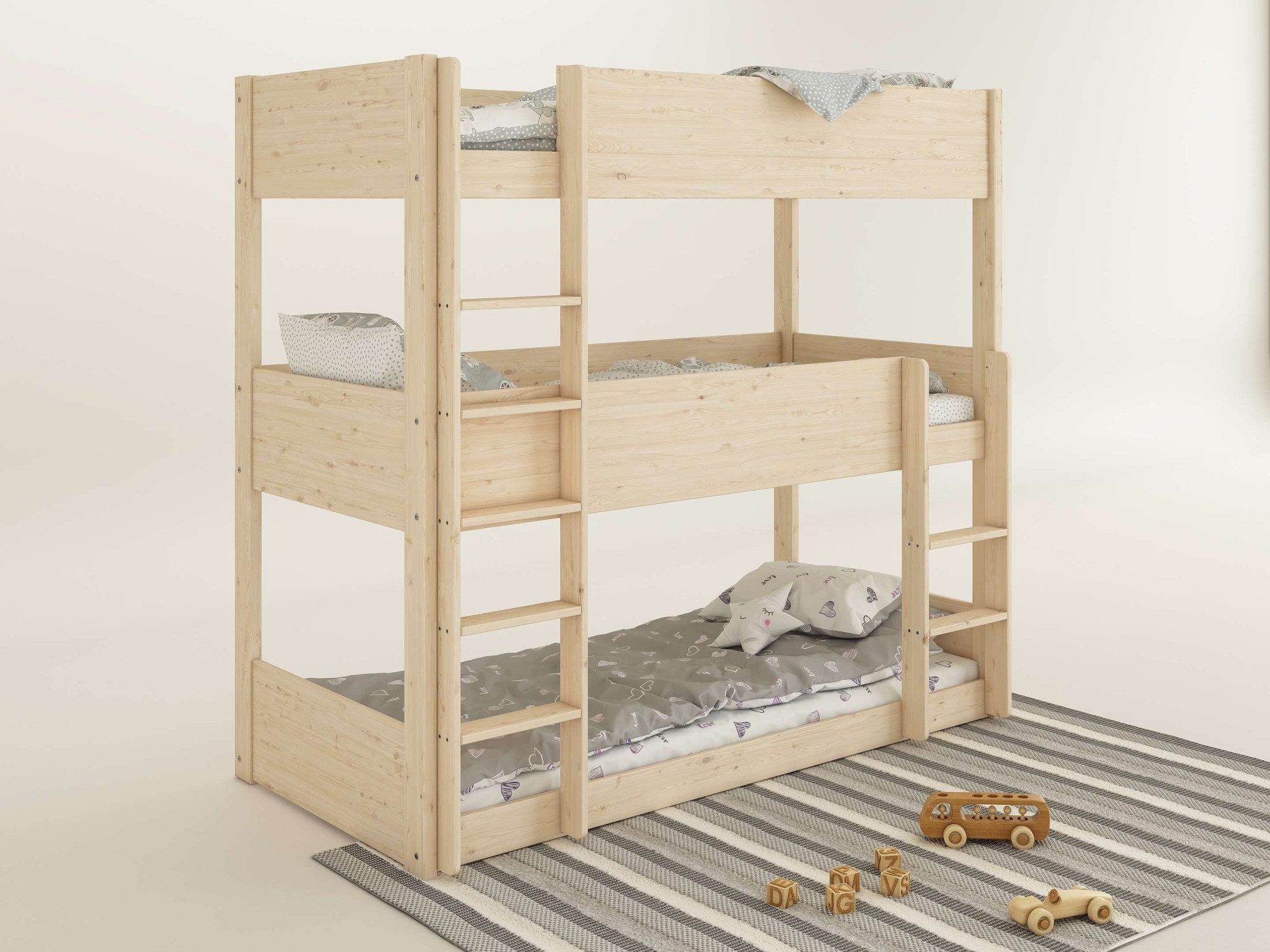 OTTO home Etagenbett TIPO, Stockbett, Hochbett, Bodenbett, platzsparend (Leitern beidseitig montierbar), mit 3 Schlafplätzen, FSC® zertifiziertes Massivholz (Kiefer)