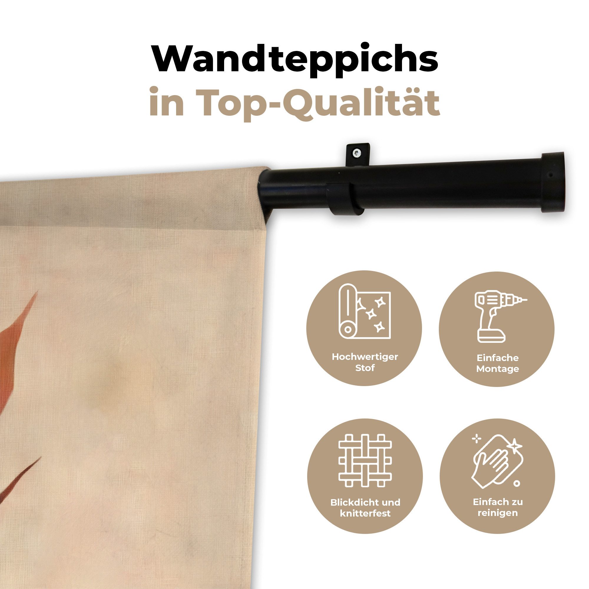 MuchoWow Wandteppich Minimalistisch - Blume - Blätter - Beige, Rechteckig, Höhe: 3 mm, Wandteppich für Wohnzimmer, Schlafzimmer, 60x40 cm