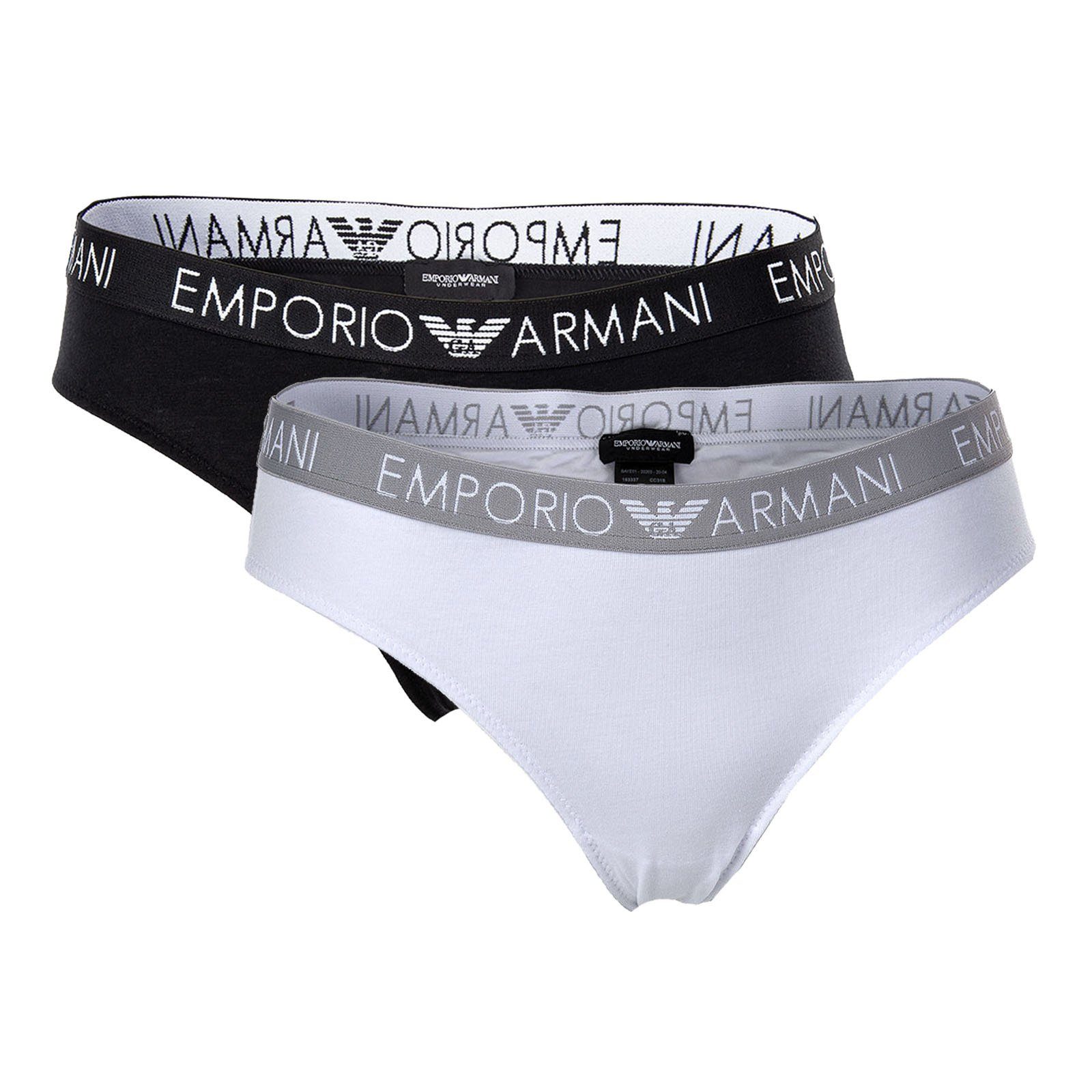 Emporio Armani Pack - Briefs Cotton Damen Slips, Stretch Weiß/Schwarz Slip 2er