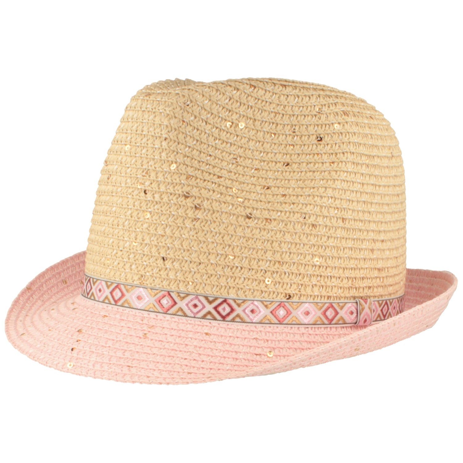 Breiter Strohhut Trilby für Mädchen zweifarbig mit Pailetten aus 100% Papier