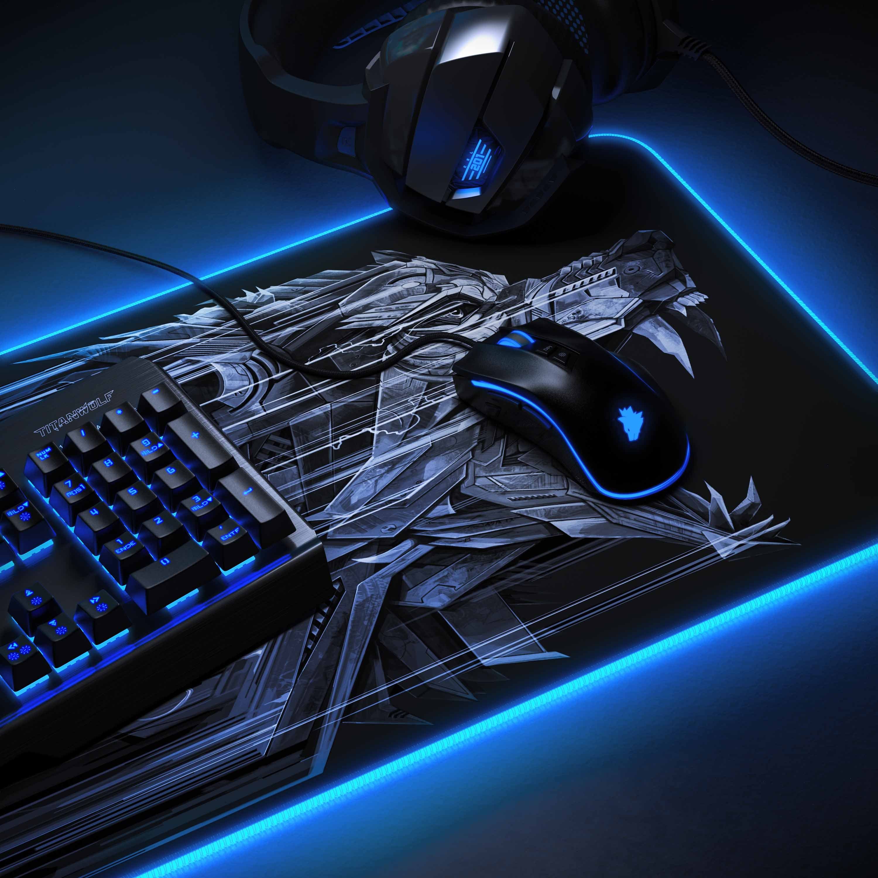 Titanwolf Gaming Mauspad RGB Mousepad 800 x 300 x 3 mm, LED Multi Color XL Tischunterlage (1-St), rutschfest, abwaschbar, Geschwindigkeit & Präzision, Epsilon – Bild 2 von 5