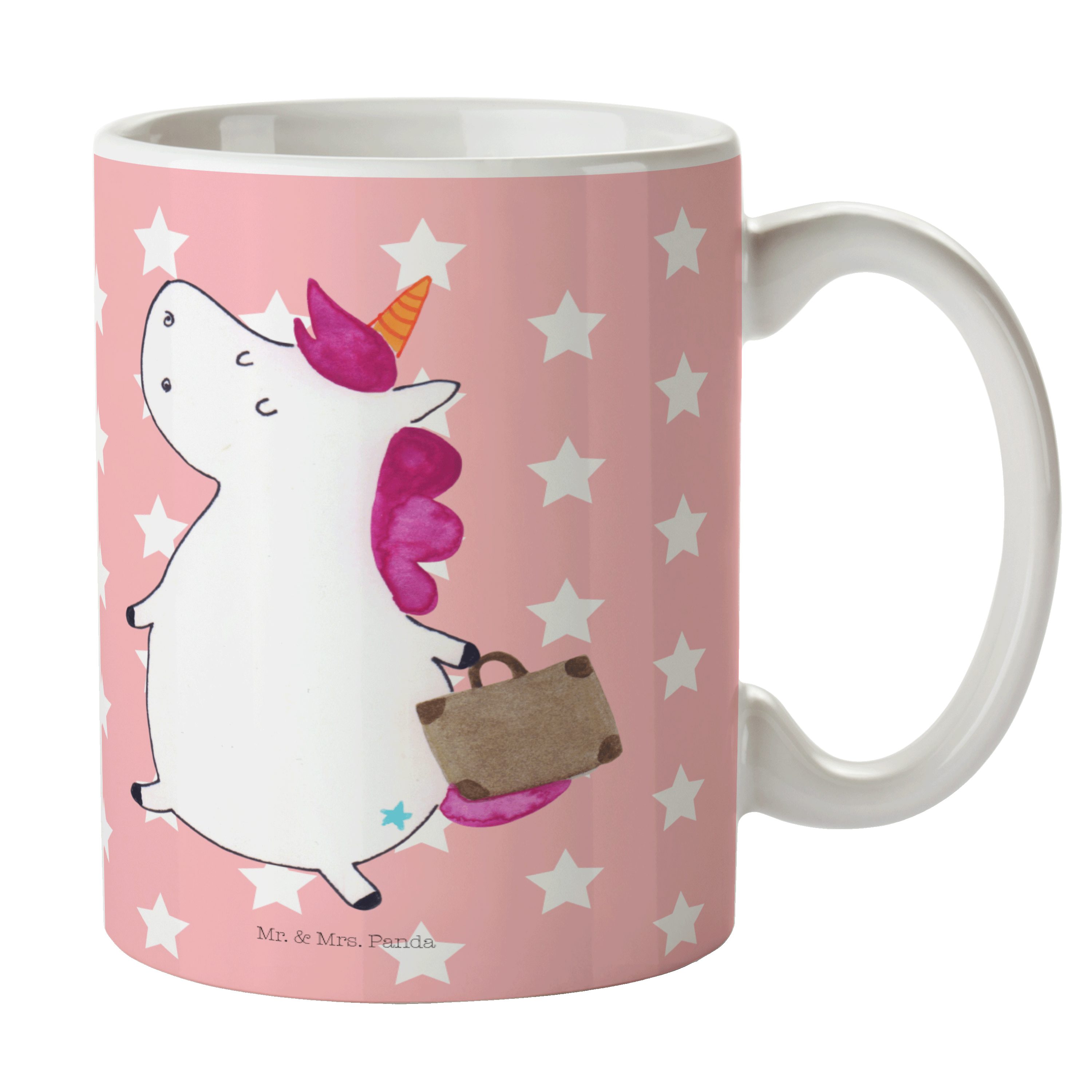 Mr. & Mrs. Panda Tasse Einhorn Koffer - Rot Pastell - Geschenk, Unicorn, witzig, Einhorn Dek, Keramik