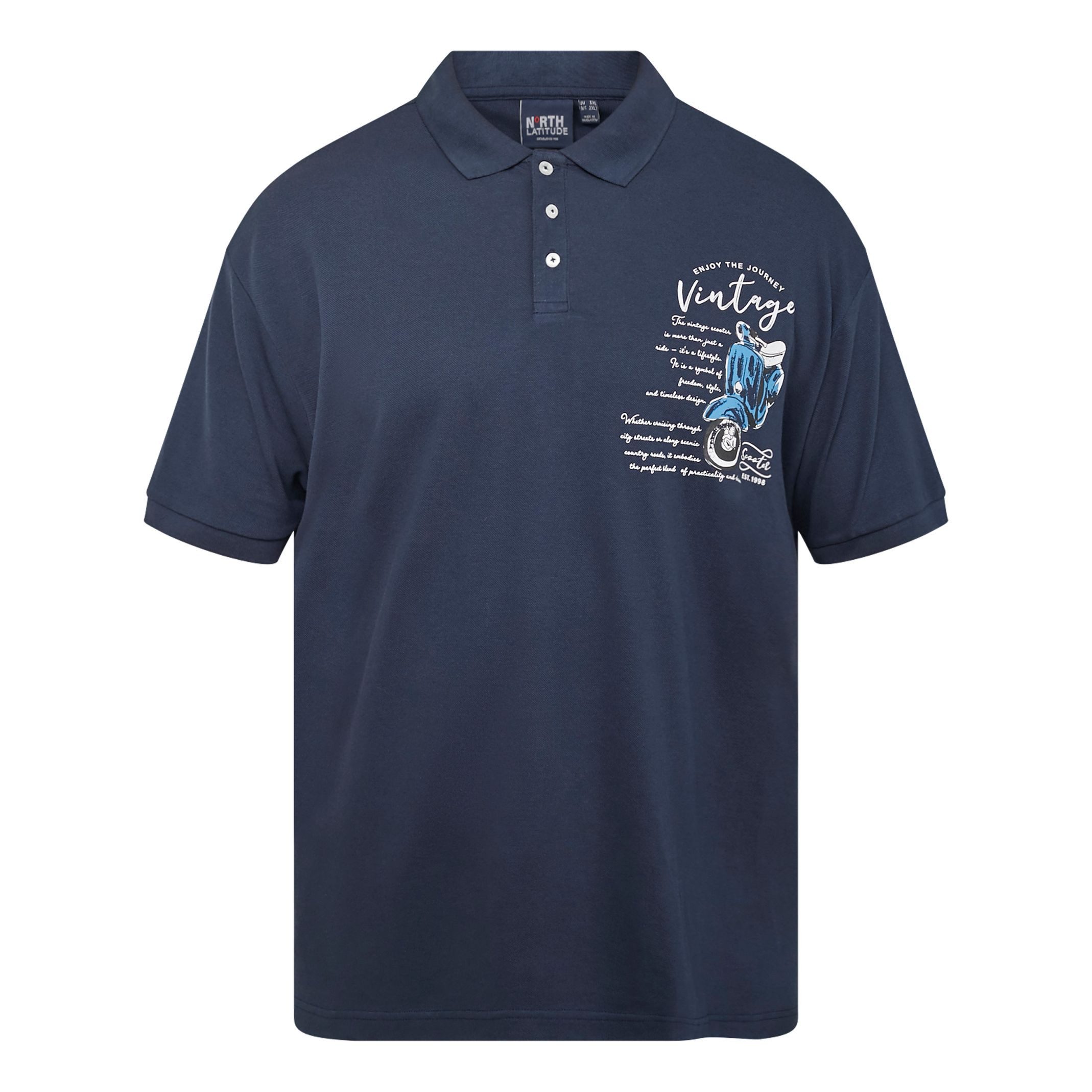 Print-Shirt Poloshirt in Herren Übergröße von North Latitude, blau