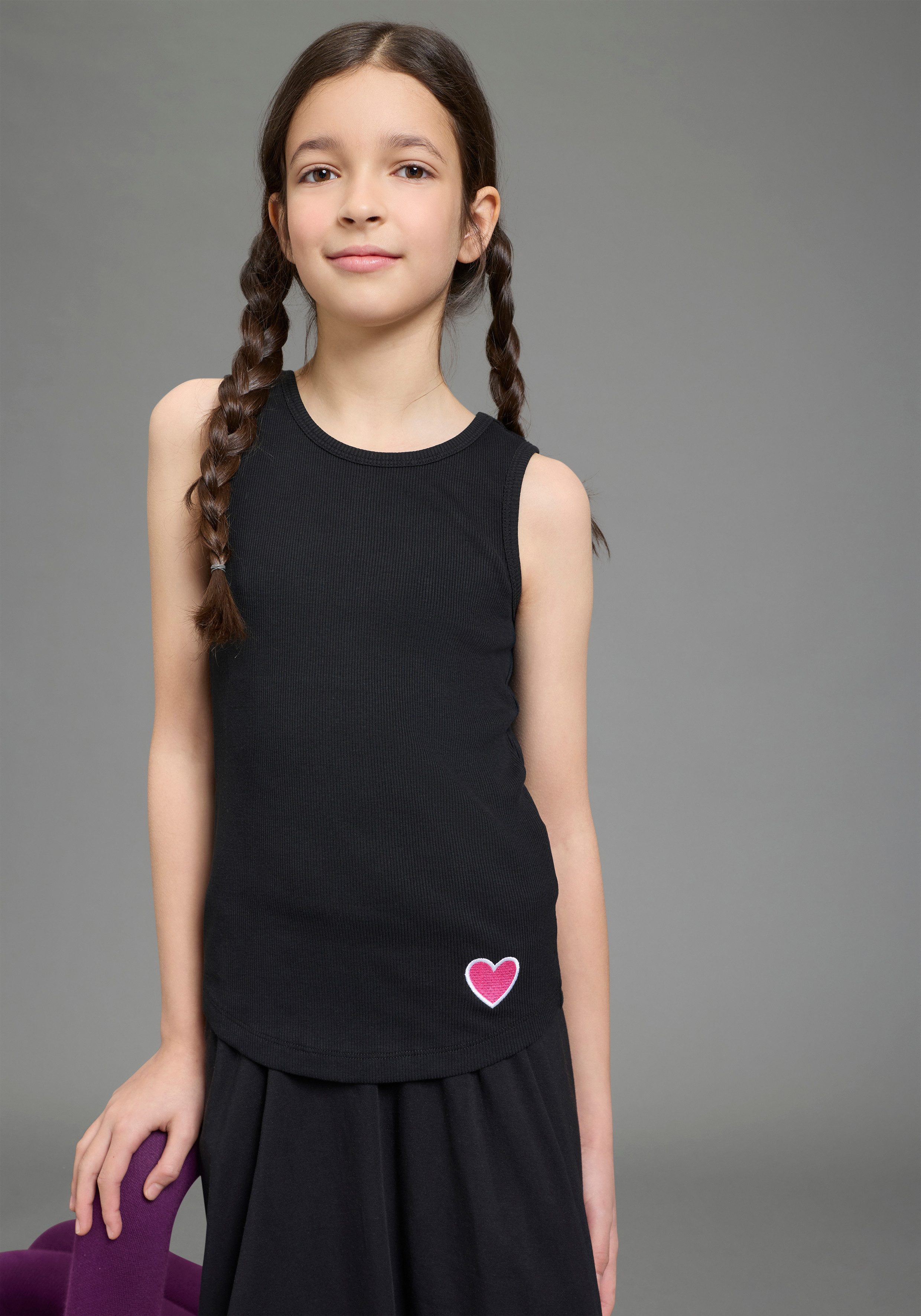 H.I.S Ripptanktop 3er Pack H.I.S Ripp-Tops mit Stickerei für Mädchen (Packung, 3-tlg., 3) für Mädchen, ärmelloses Design, aus Baumwolle, elastische Rippware – Bild 3 von 5