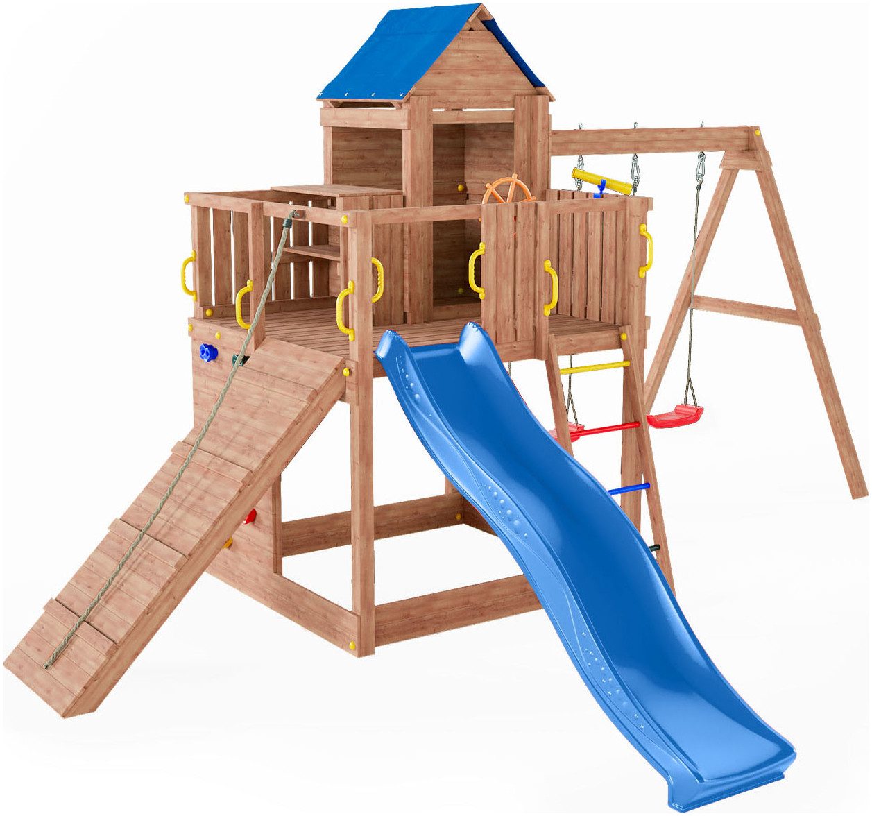 FUNGOO Spielturm Treehouse, mit Spielhaus, Rutsche, Doppelschaukel, Kletterwand