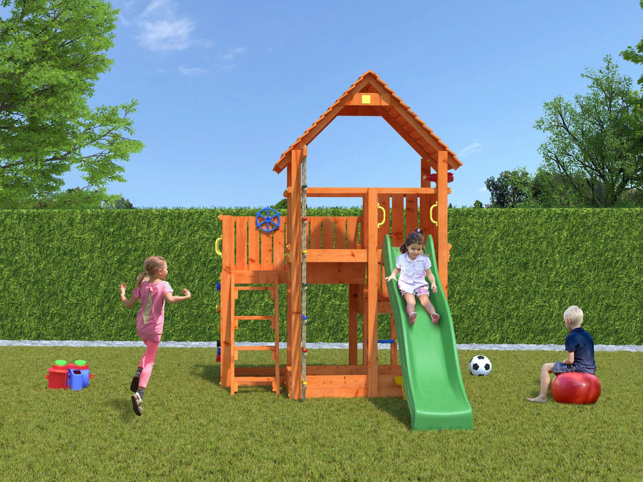 FUNGOO Spielturm BIG LEADER, mit Schaukel & Rutsche, FSC® - schützt Wald