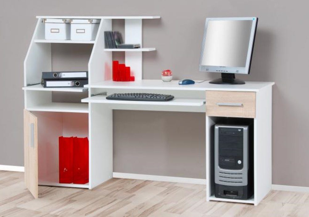 Computertisch Bürotisch sonoma-Eiche-weiss Computertisch Schreibtisch - (1506)