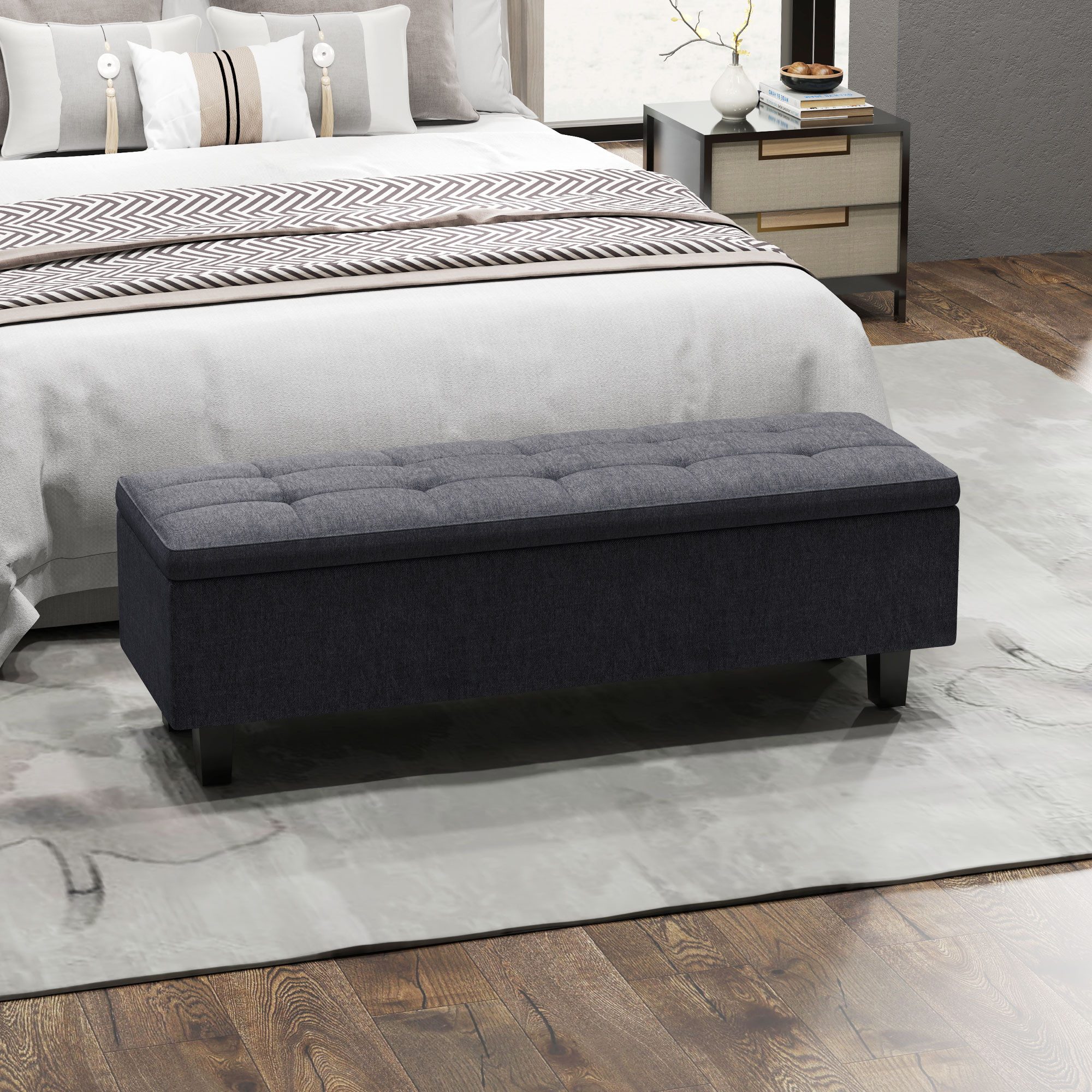 HOMCOM Polsterbank Sitzbank mit Stauraum, Leinenoptik und Holzbeinen, Schuhbank (Bettbank, 1-St., Truhebank), für Flur, Schlafzimmer, Wohnzimmer, 138 x 40 x 45 cm, Dunkelgrau
