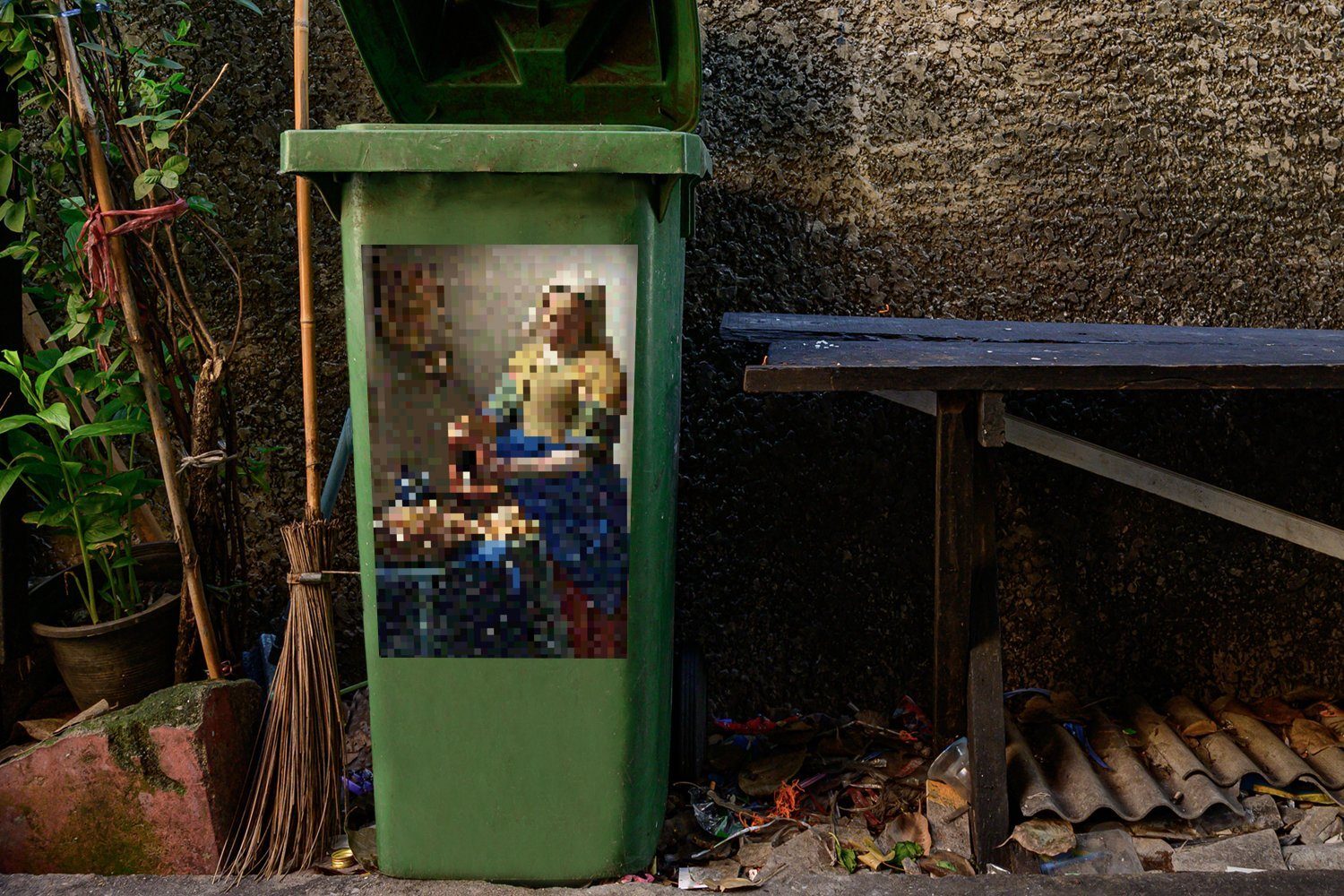 Milchmädchen - - Das Container, St), Sticker, Johannes Mülleimer-aufkleber, Wandsticker Abfalbehälter Mülltonne, (1 Vermeer Pixel MuchoWow