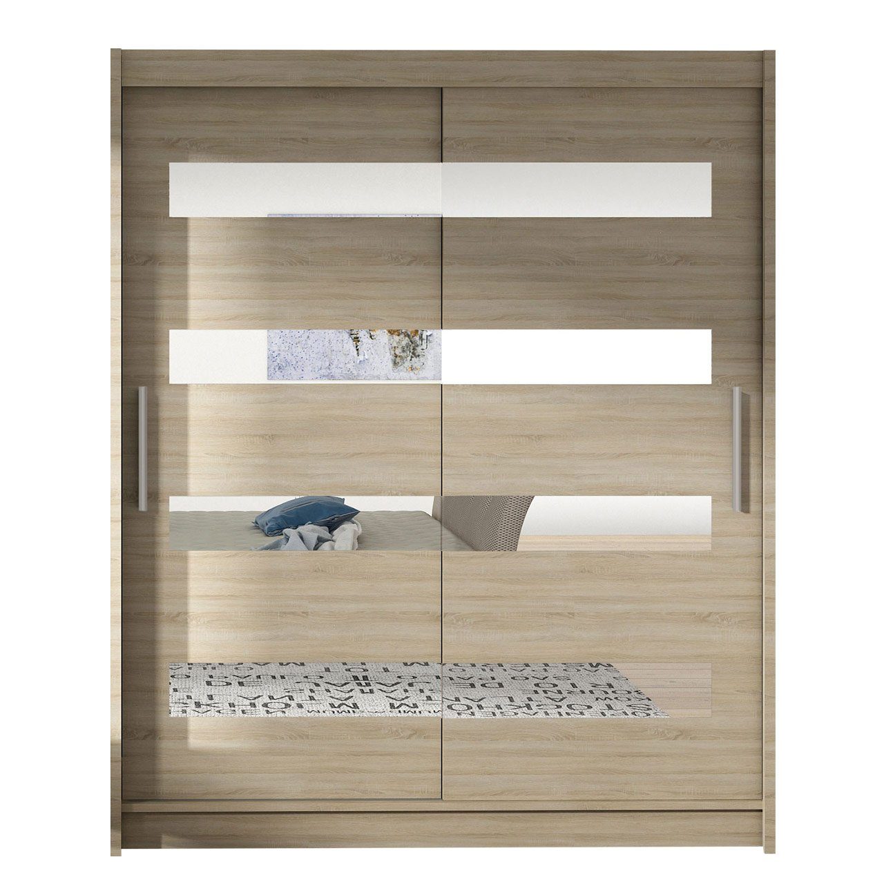 MIRJAN24 Kleiderschrank Westa XIII (mit Spiegel, Kleiderstange, Schiebetüren, Einlegeboden) Schlafzimmerschrank, Garderobenschrank, 2-türig