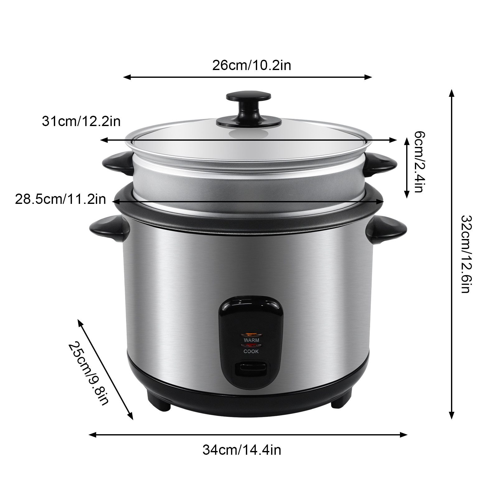 OZAVO Reiskocher OZSRC-22 2.2L Warmhaltefunktion Mit Dampfkorb, Löffel und Messbecher, 900 W, Dampfgarer Schnellkochtopf Warmhaltefunktion Kochtopf Hitzeschutz