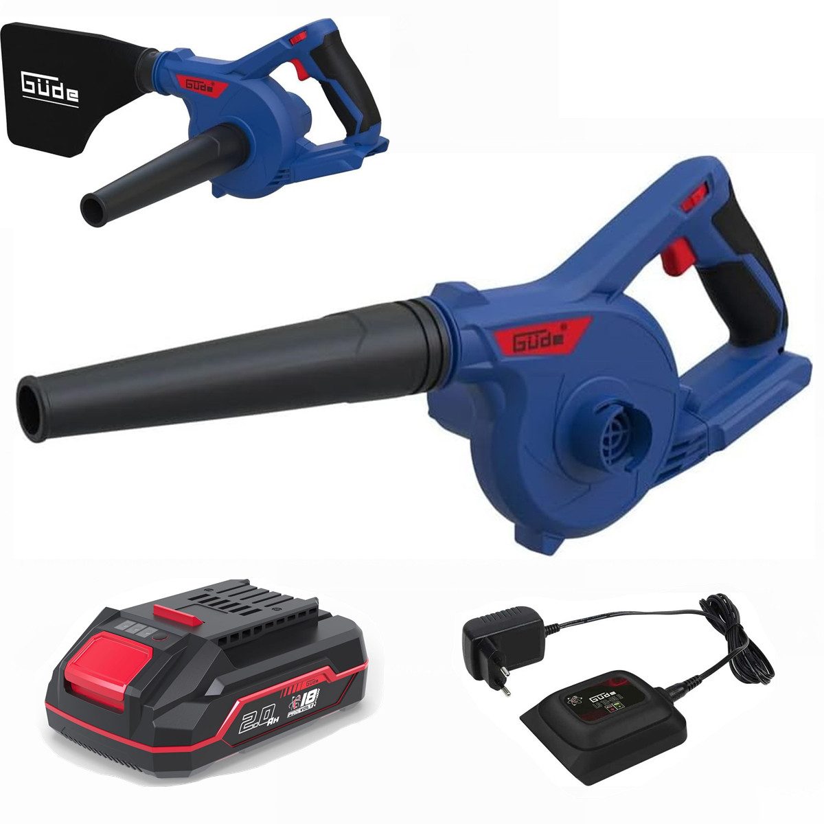 Güde Akku-Laubbläser Akku Bläser und Sauger BUS 18-0 18V mit Akku 2.0 Ah / Ladegerät 0,5A