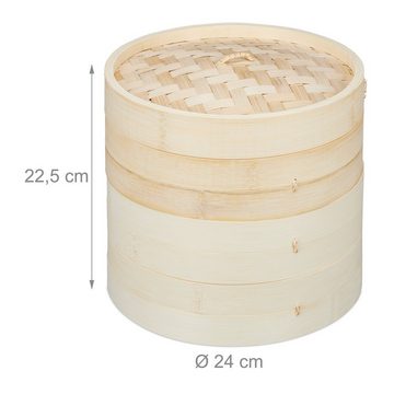 relaxdays Dämpfeinsatz Dampfgarer Bambus 3 Etagen 24 cm
