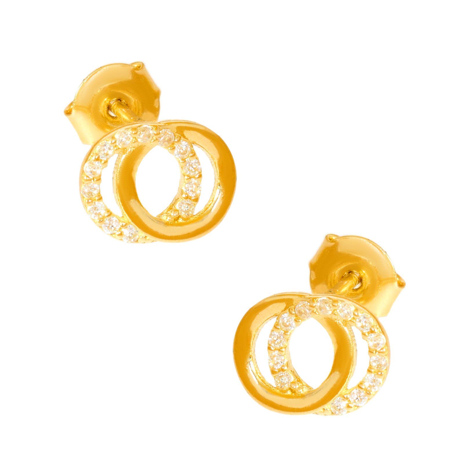 Stella-Jewellery Paar Ohrhänger 585er Gold Ohrstecker Model 13 Doppel Kreis (inkl. Etui, Gold Ohrschmuck)
