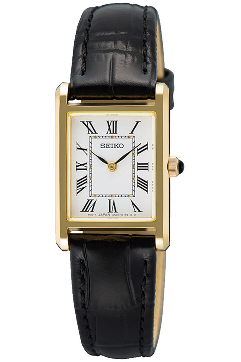 Seiko Quarzuhr Quarz mit Lederband Schwarz günstig online kaufen
