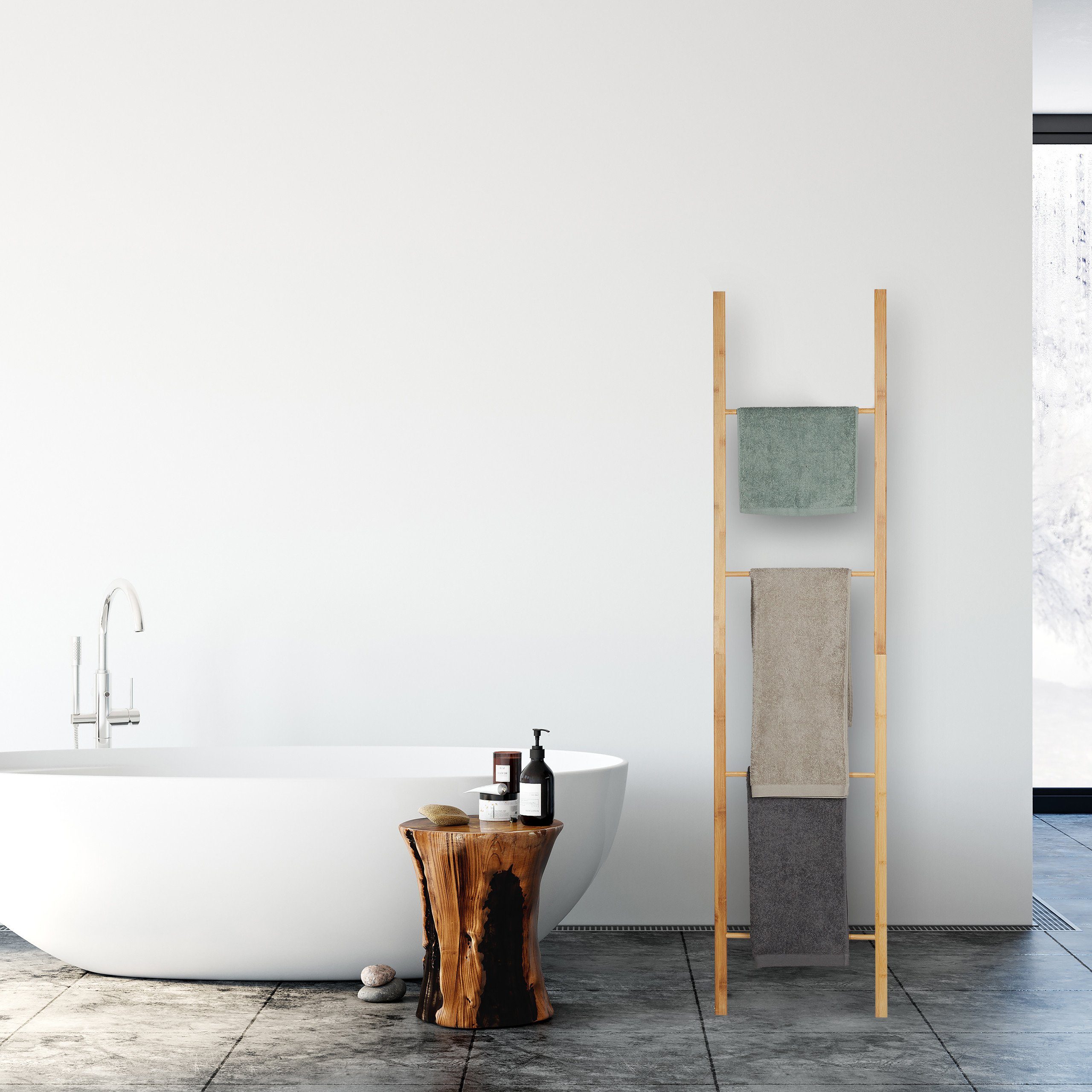 relaxdays Handtuchleiter Bambus klappbar