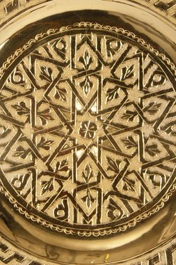 Marrakesch Orient & Mediterran Interior Tablett Orientalisches rundes Tablett aus Messing Mehdia 25cm Deko, Marokkanisches Teetablett, Orient Tablett goldfarbig oder silberfarbig, Orientalische Dekoration auf dem gedeckten Tisch, Handarbeit