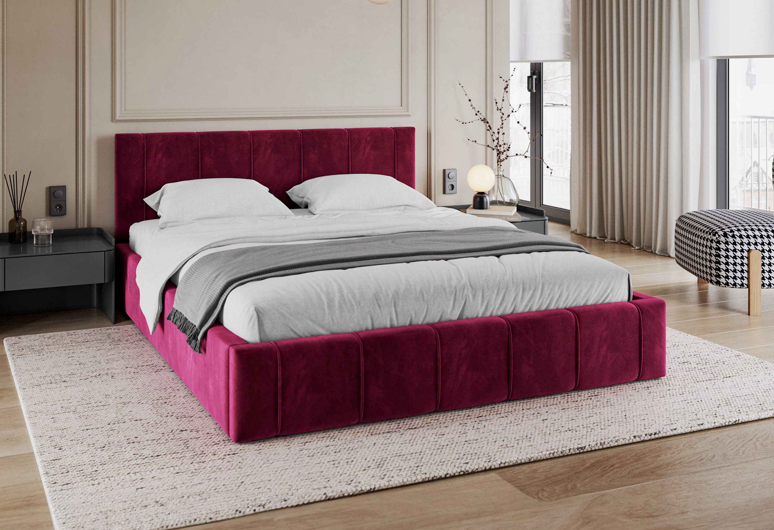 FDM Polsterbett FLORIDA Paris Bettgestell 90x200, 120x200, 140x200, 160x200, 180x200cm (verfügbar 90x200 120x200 140x200 160x200 180x200cm, Bettrahmen, Bett, mit großen gepolsterten Kopfteil, mit Bettkasten zum aufklappen), Hebbarer Metallrahmen, Bettkasten, mit/ohne Matratze