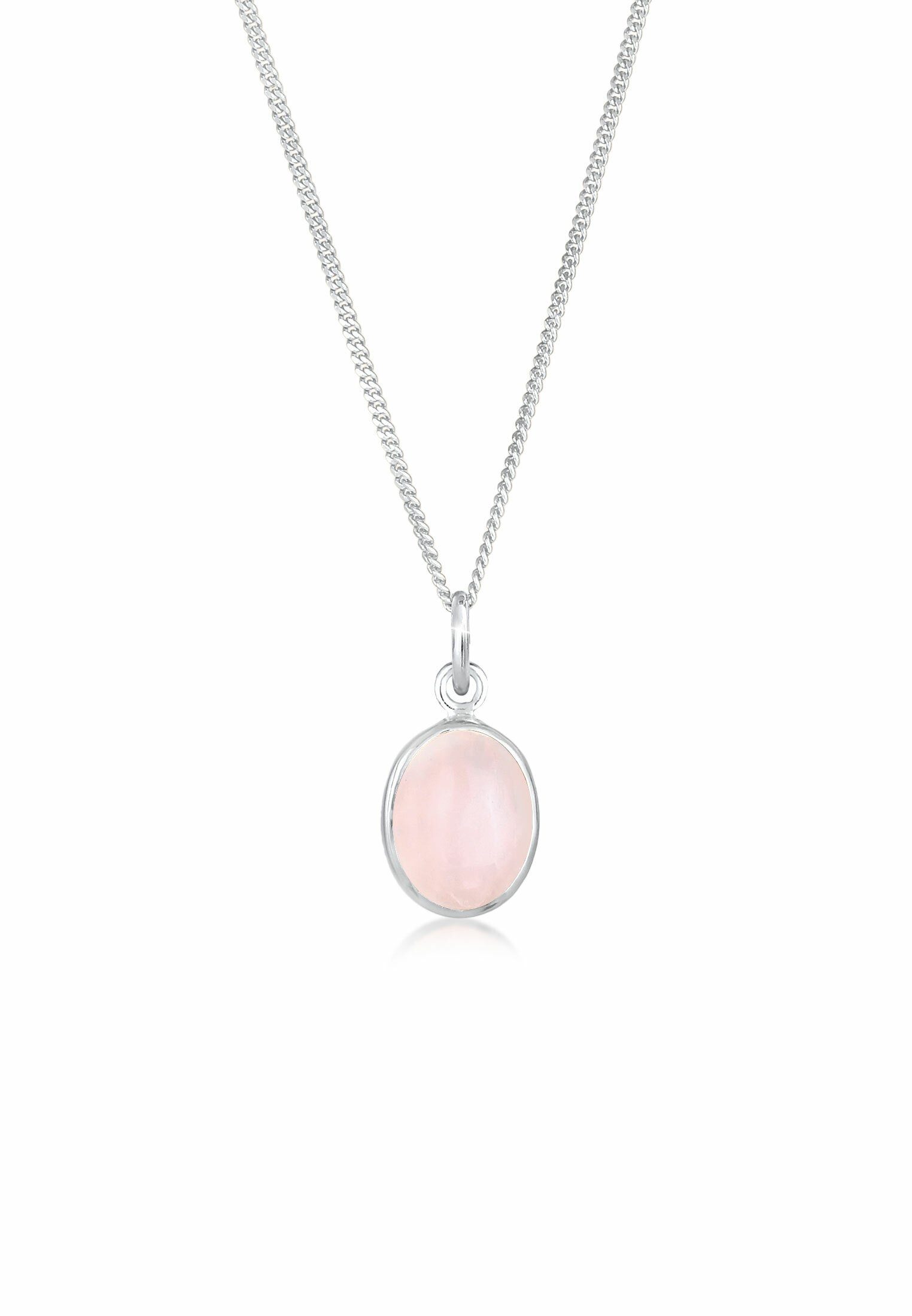 Elli Collierkettchen Anhänger Rosenquarz Rosa Oval 925 Silber