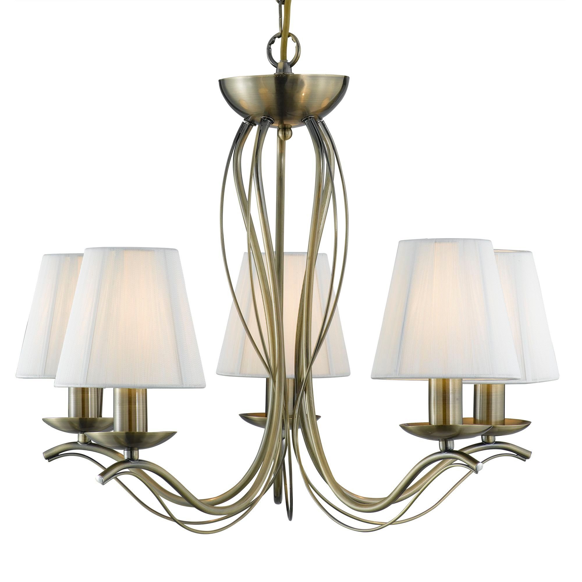 Searchlight Kronleuchter Andretti 5Lt Pendant-Antique Brass & Ivory String Fabric, Leuchtmittel wechselbar