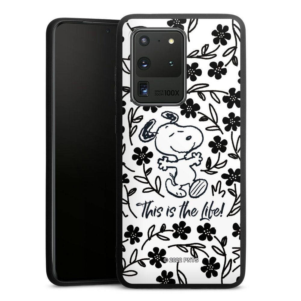 DeinDesign Handyhülle Peanuts Blumen Snoopy Snoopy Black and White This Is The Life, Samsung Galaxy S20 Ultra Silikon Hülle Premium Case Handy Schutzhülle