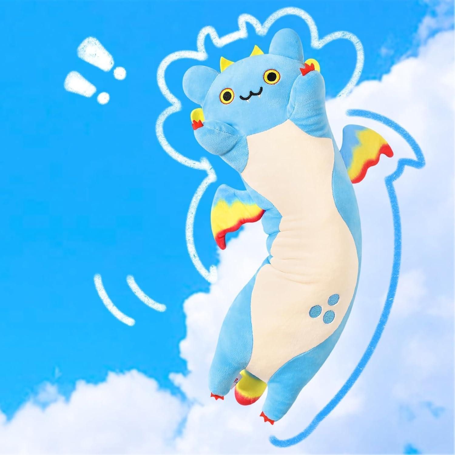 LuxusKollektion Kuscheltier Plüschtier Drachen Katze Plüschkissen Geschenk Kinder Blau 50cm