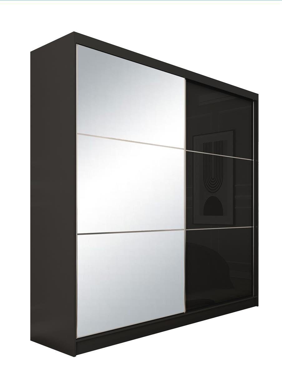 Compleo Schwebetürenschrank CINZIA, Schrank mit (200 Lacobel ohne oder Glas cm, Schwarz Hochglanz mit Garderobe, Spiegel)