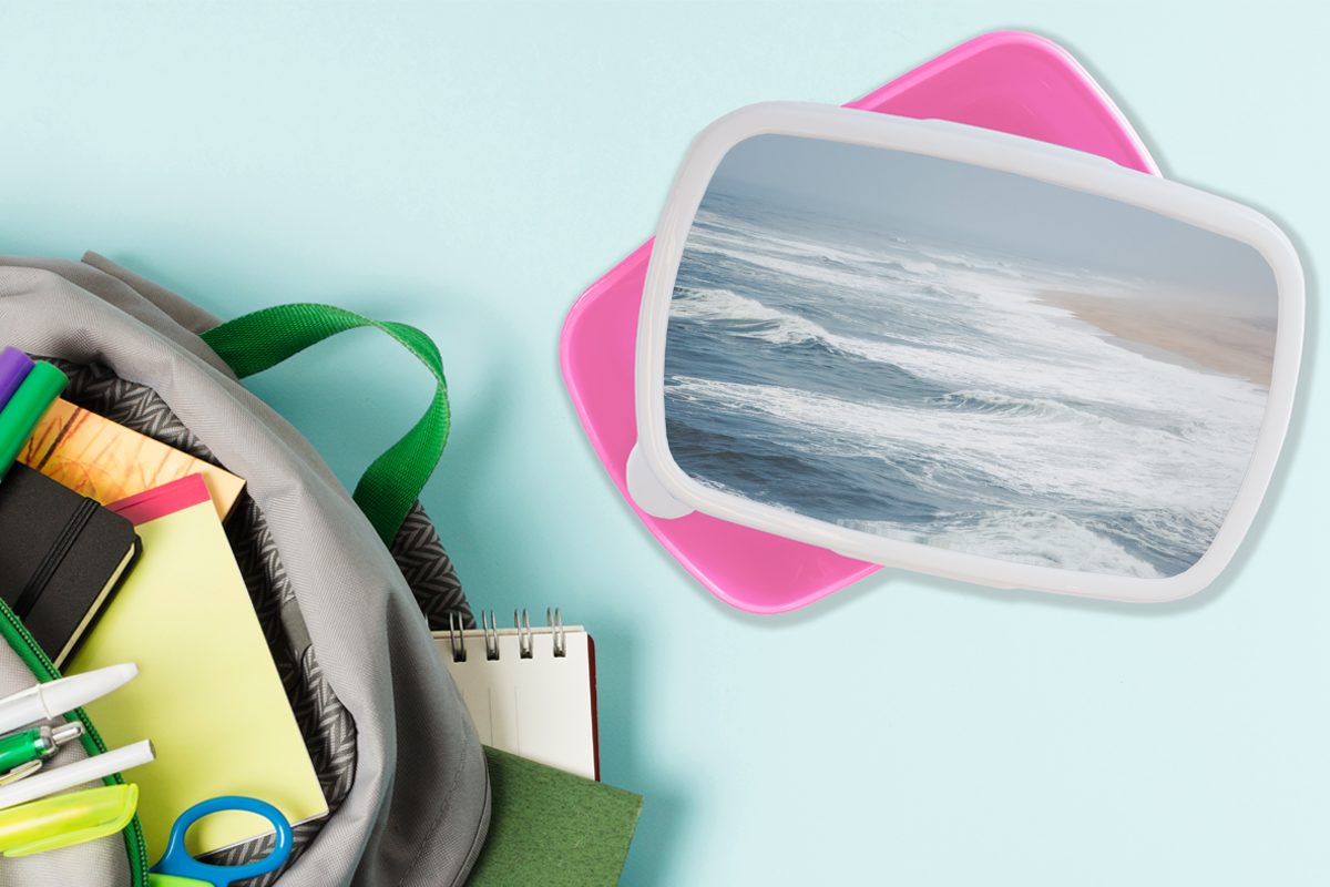Strand, (2-tlg), Kinder, Kunststoff, Brotbox - Wellen Meer für Snackbox, Brotdose Erwachsene, Kunststoff Mädchen, Lunchbox MuchoWow rosa - Wasser -