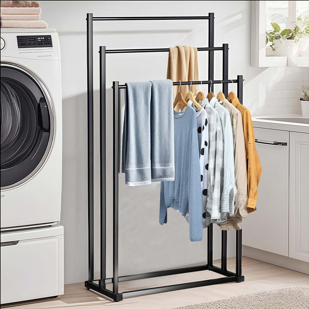 YMQHBS Wäscheständer Wäscheständer mit 3 Stangen aus Metall, Handtuchhalter, Beweglich, Handtuchhalter ohne Bohren, freistehend mit 3 Stangen aus Metall