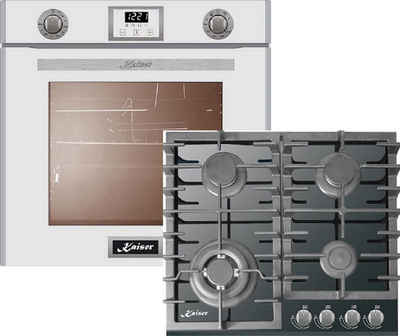 Kaiser Küchengeräte Gasherd-Set EG 6374 W + KCG 6383, mit 1-fach-Teleskopauszug, Einbau-Backofen 60cm in Weiß+Gas-Kochfeld 60 cm