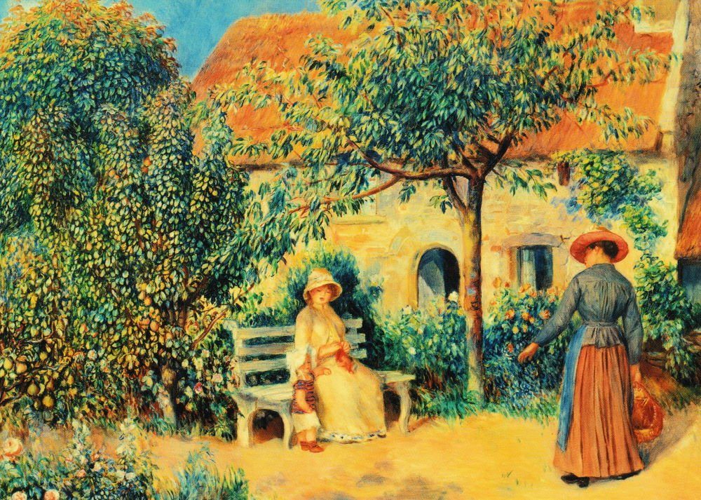 Postkarte Kunstkarte Pierre Auguste Garten" "Die im Bank Renoir