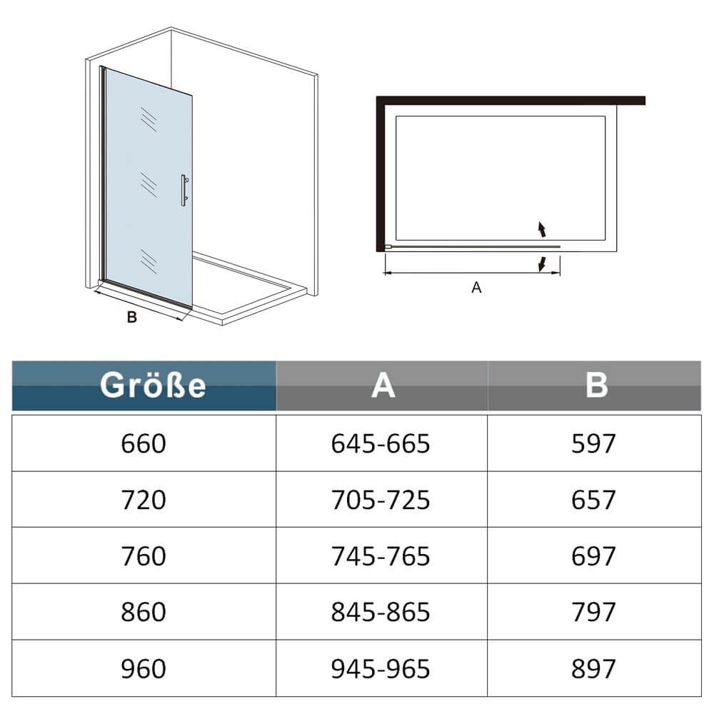 duschspa Duschwand 195cm Duschwand Duschtrennwand Drehwand Walk in Dusche Glaswand, Einscheibensicherheitsglas, (Set), Nano Glas