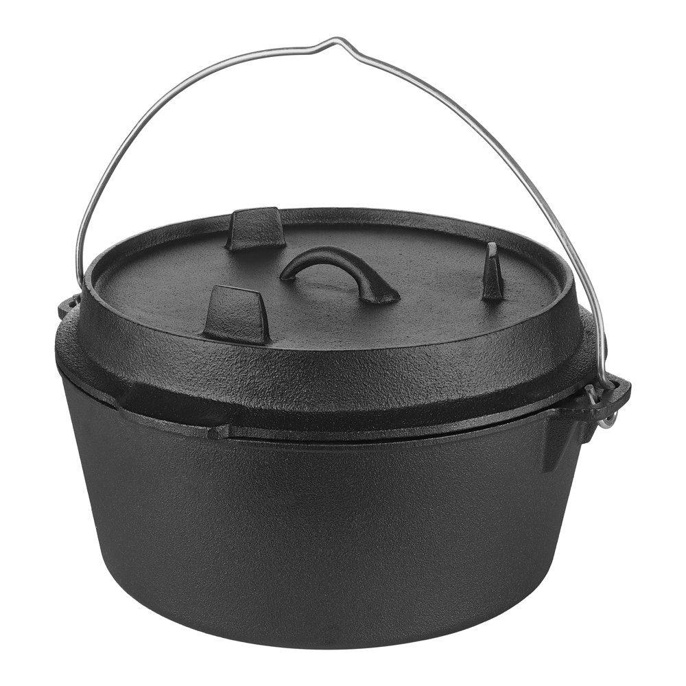 Melko Feuertopf Feuertopf usstopf Kochtopf Dutch Oven in Schwarz aus Gusseisen, Gusseisen (Stück, 4-tlg., inkl. Deckelheber), Deckel als Pfanne verwendbar
