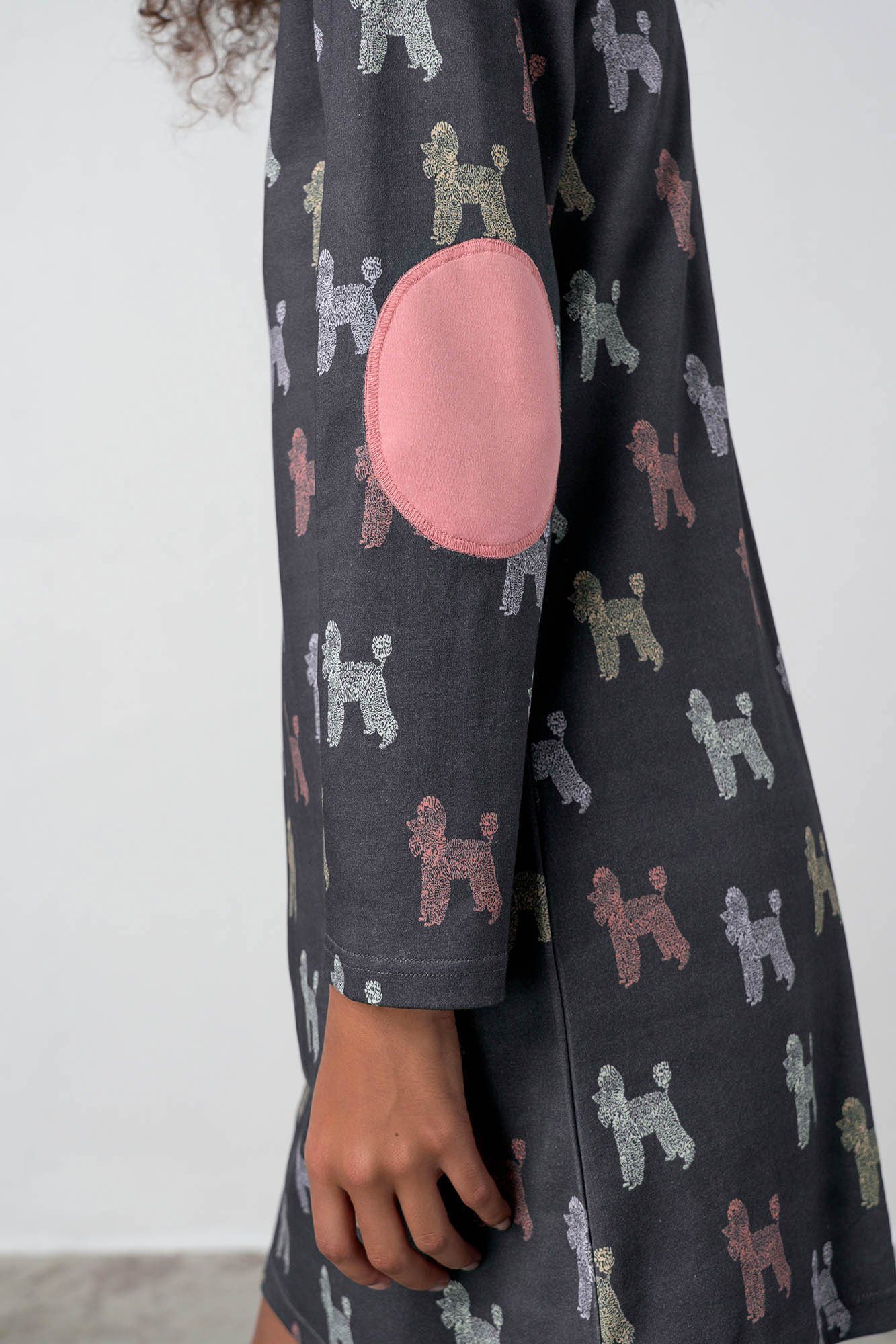 Langarm, Baumwolle Nachthemd 1-tlg., dunkelgrau Set) Nachthemd Damen Vamp Sleepshirt (Set, 90cm,