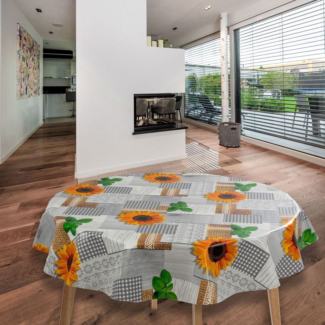 laro Tischdecke Wachstuch-Tischdecken Abwaschbar Sonnenblumen Gelb Grau Run günstig online kaufen